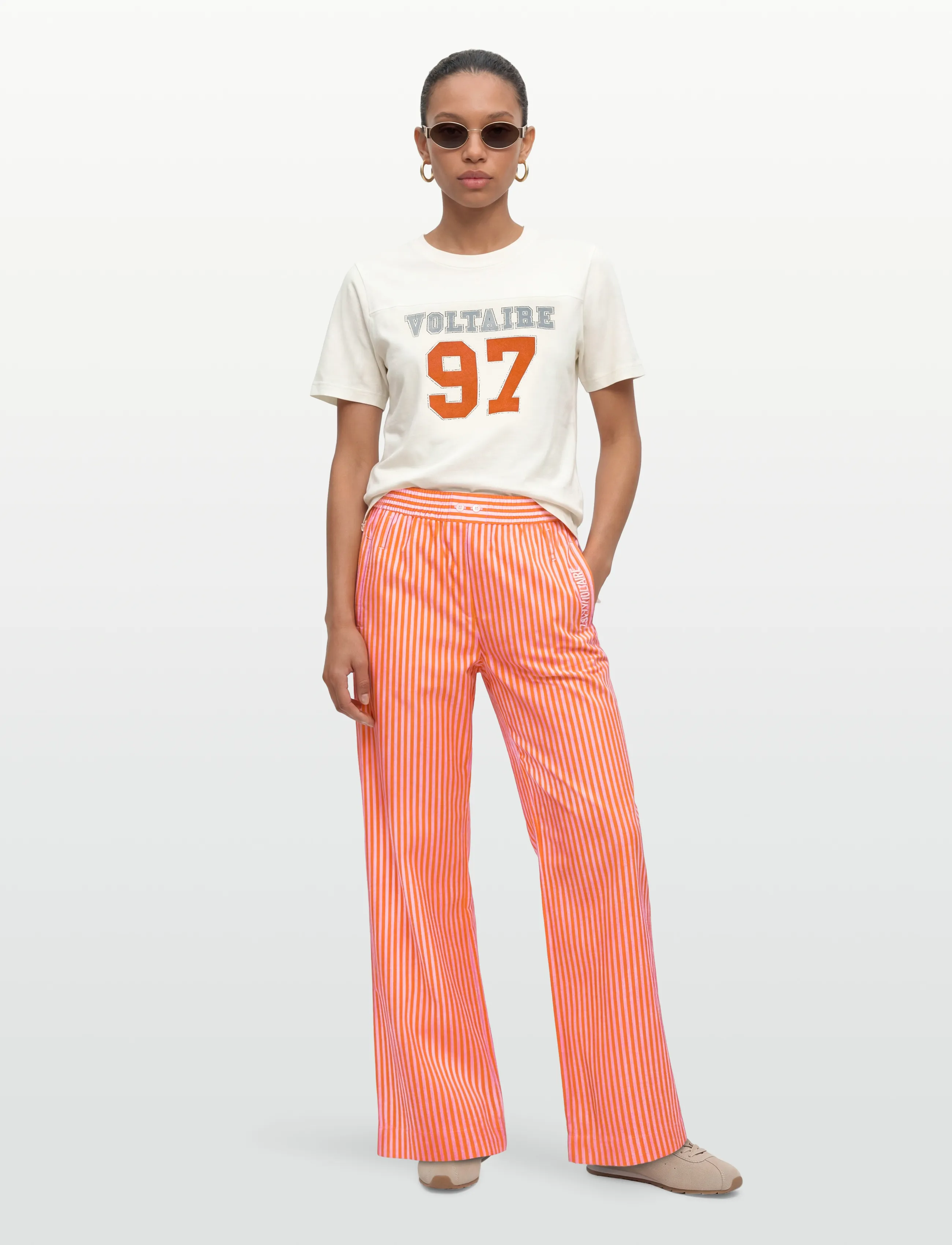 Zadig & Voltaire Boo Hc Voltaire 97 Strass, Kvinder, Grafisk T-Shirt, Cream, Str: XS