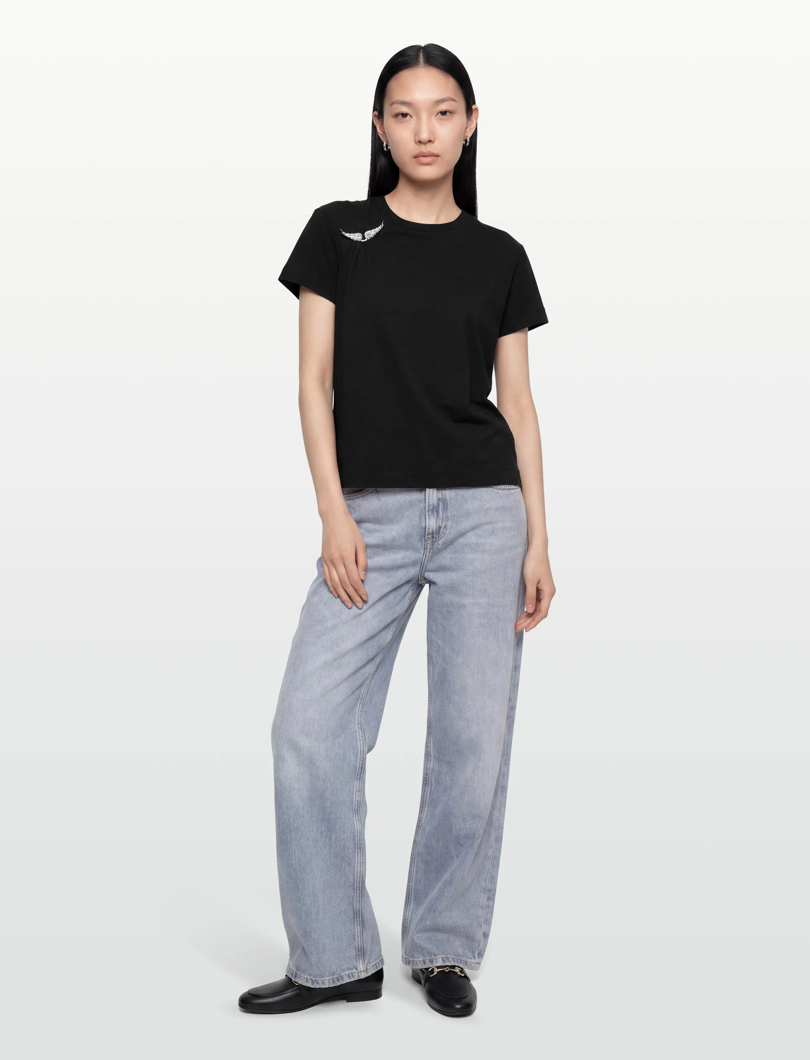 Zadig & Voltaire SUZAN HC PLISSE WINGS - T-Shirts & Tops - BLACK / black