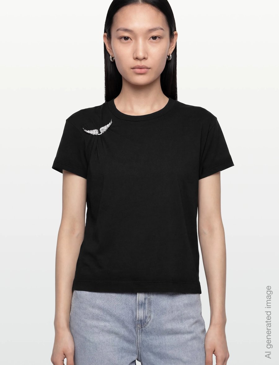 Zadig & Voltaire - SUZAN HC PLISSE WINGS - t-shirts - black - 3