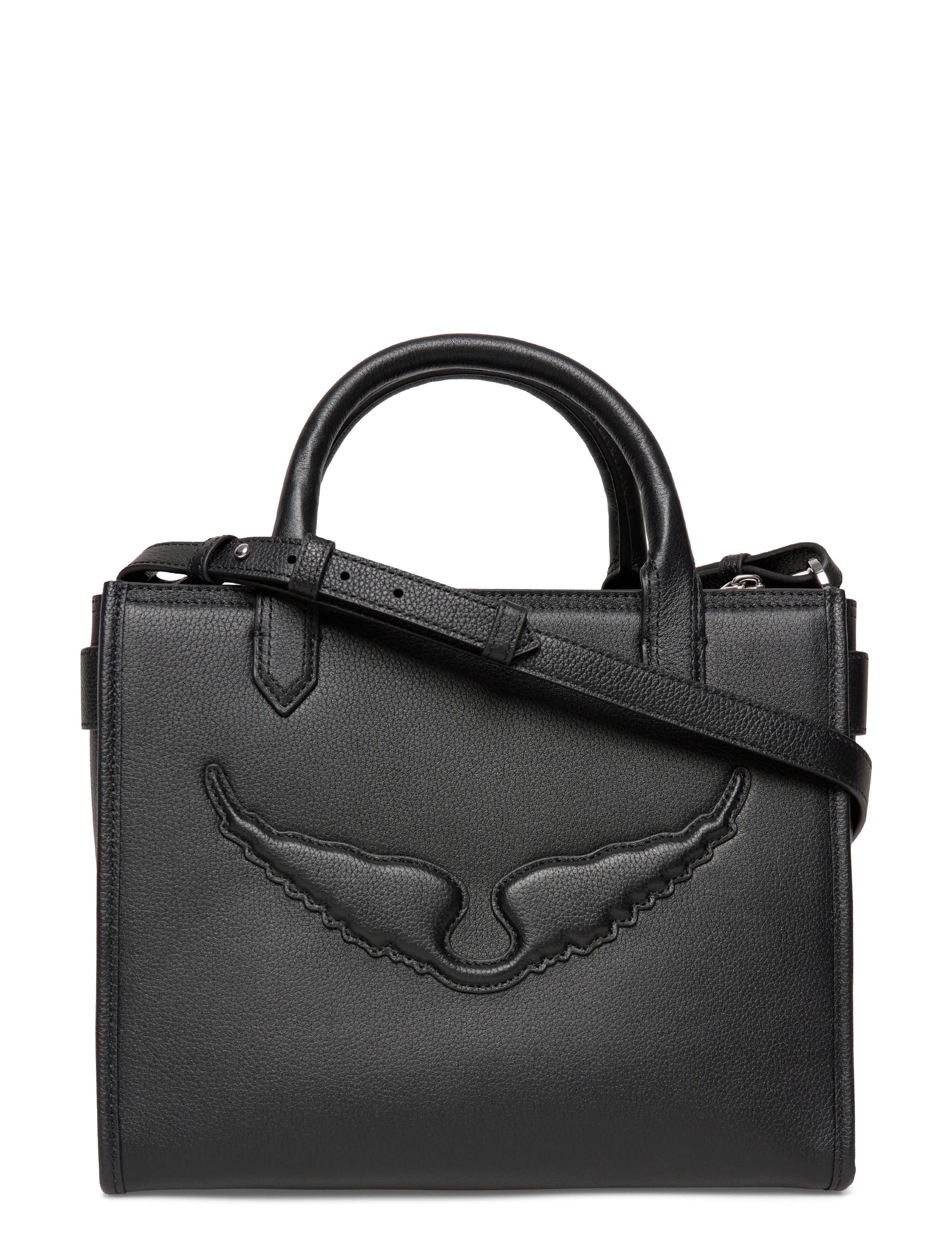 Zadig & Voltaire Angel Tote Xs Grained Leather, Kvinder, Vinget Tote Taske, Sort, Str: ONE SIZE