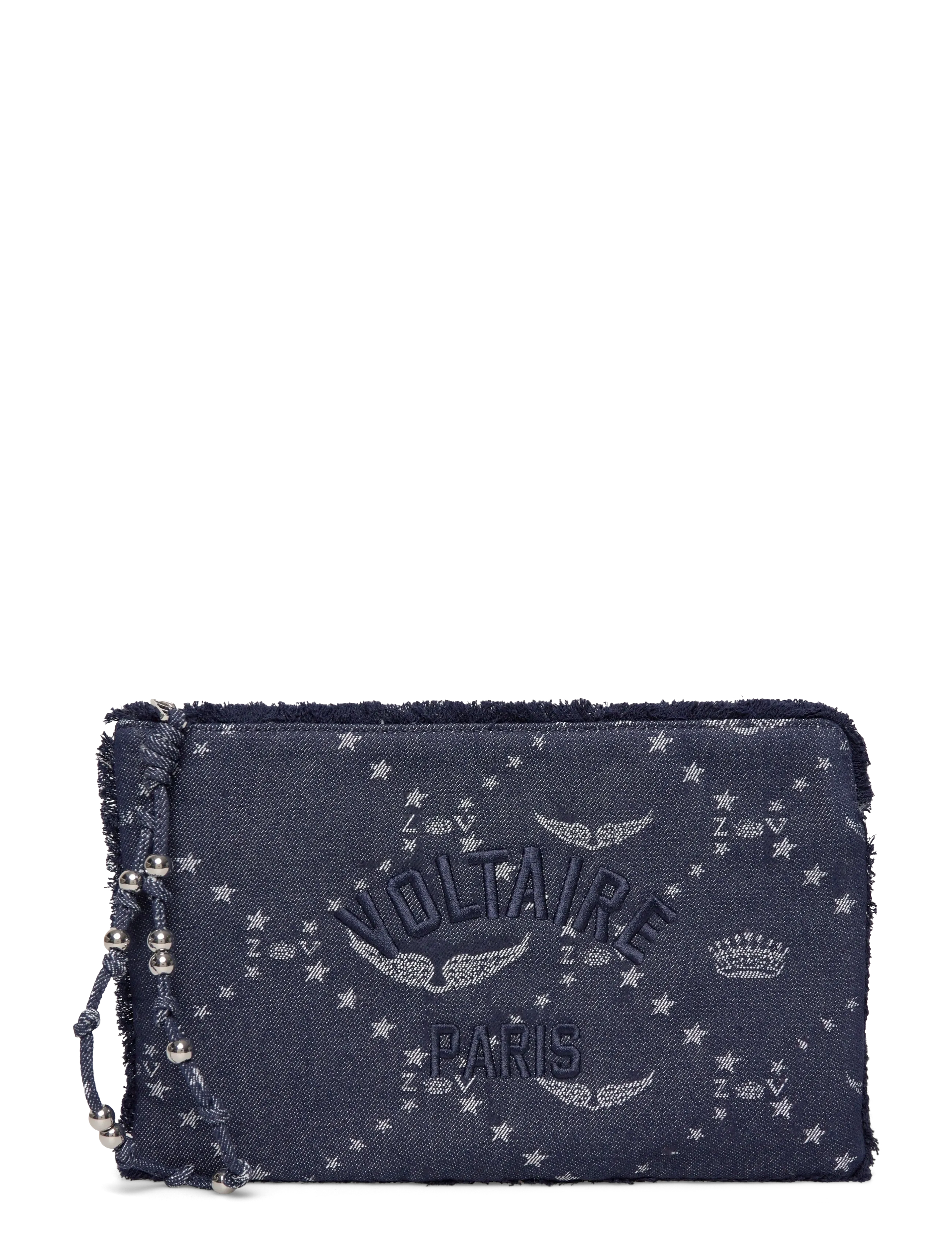 Zadig & Voltaire Angel Pouch Denim Monogram, Kvinder, Denim Monogram Clutch, Navy, Str: ONE SIZE