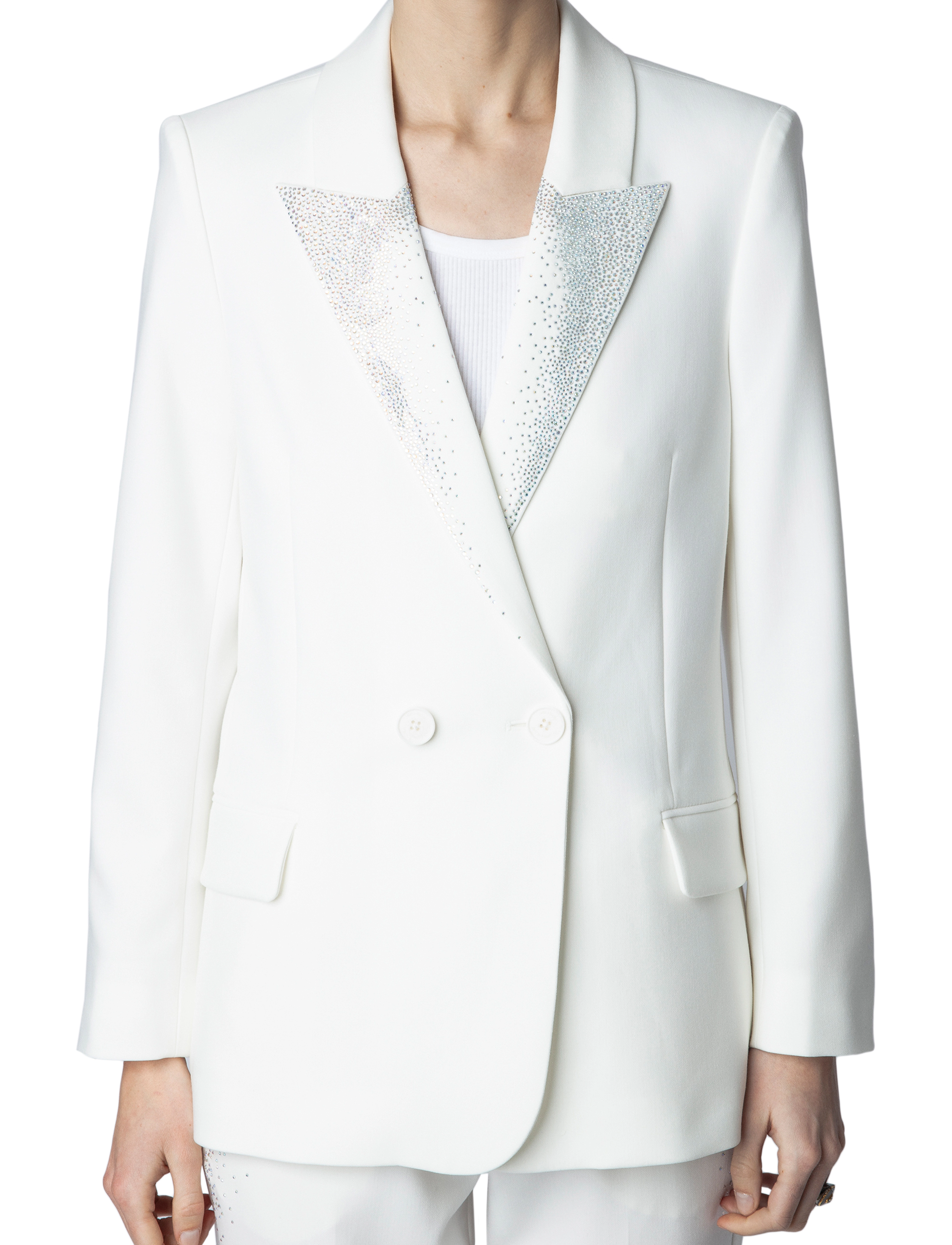 Zadig & Voltaire Visit Tailleur Strass Rain, 38, White, Blazere > Dobbeltradede Blazere, Dame