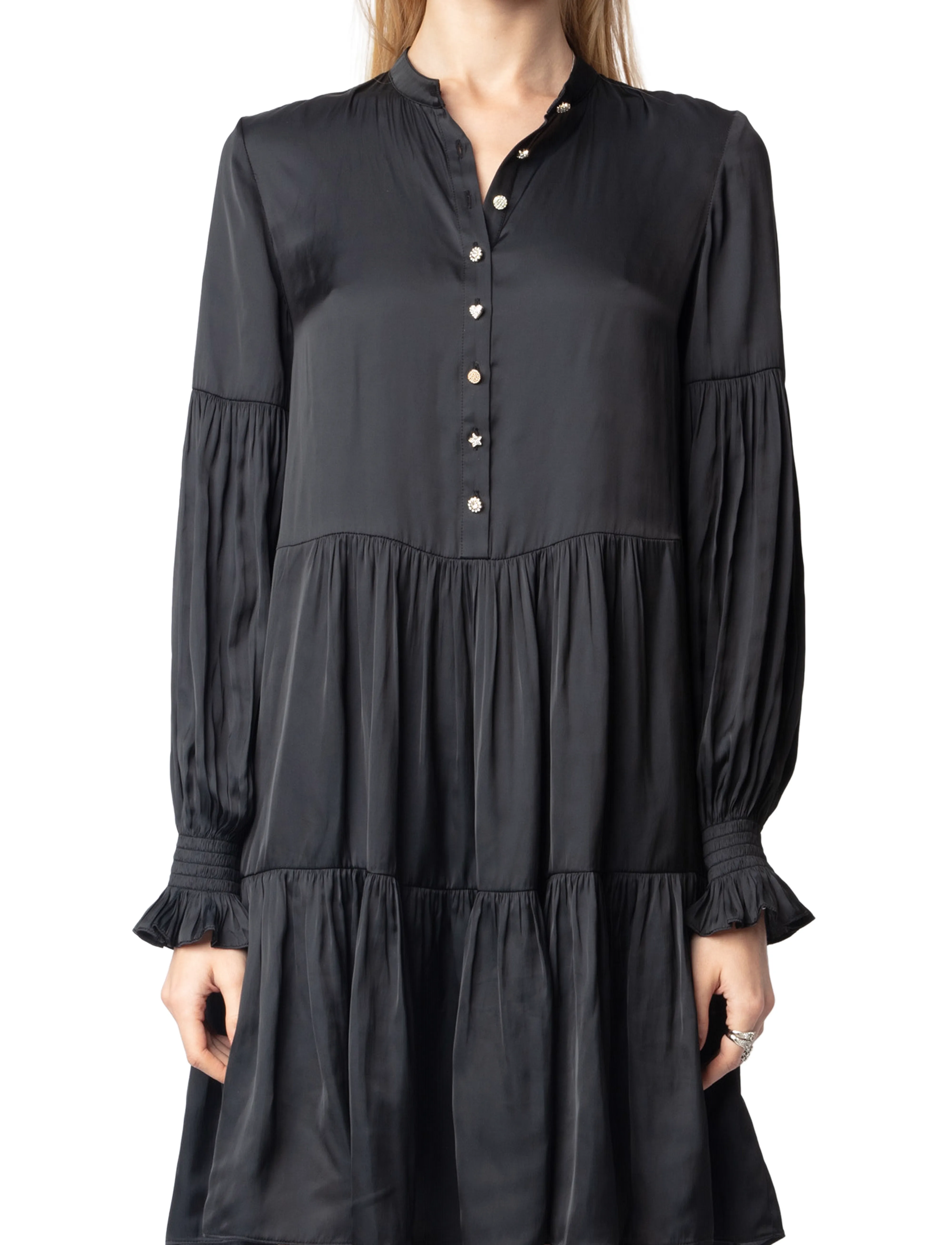 Zadig & Voltaire Randy Satin, Kvinder, Satin Lagdelt Minikjole, Sort, Str: XS