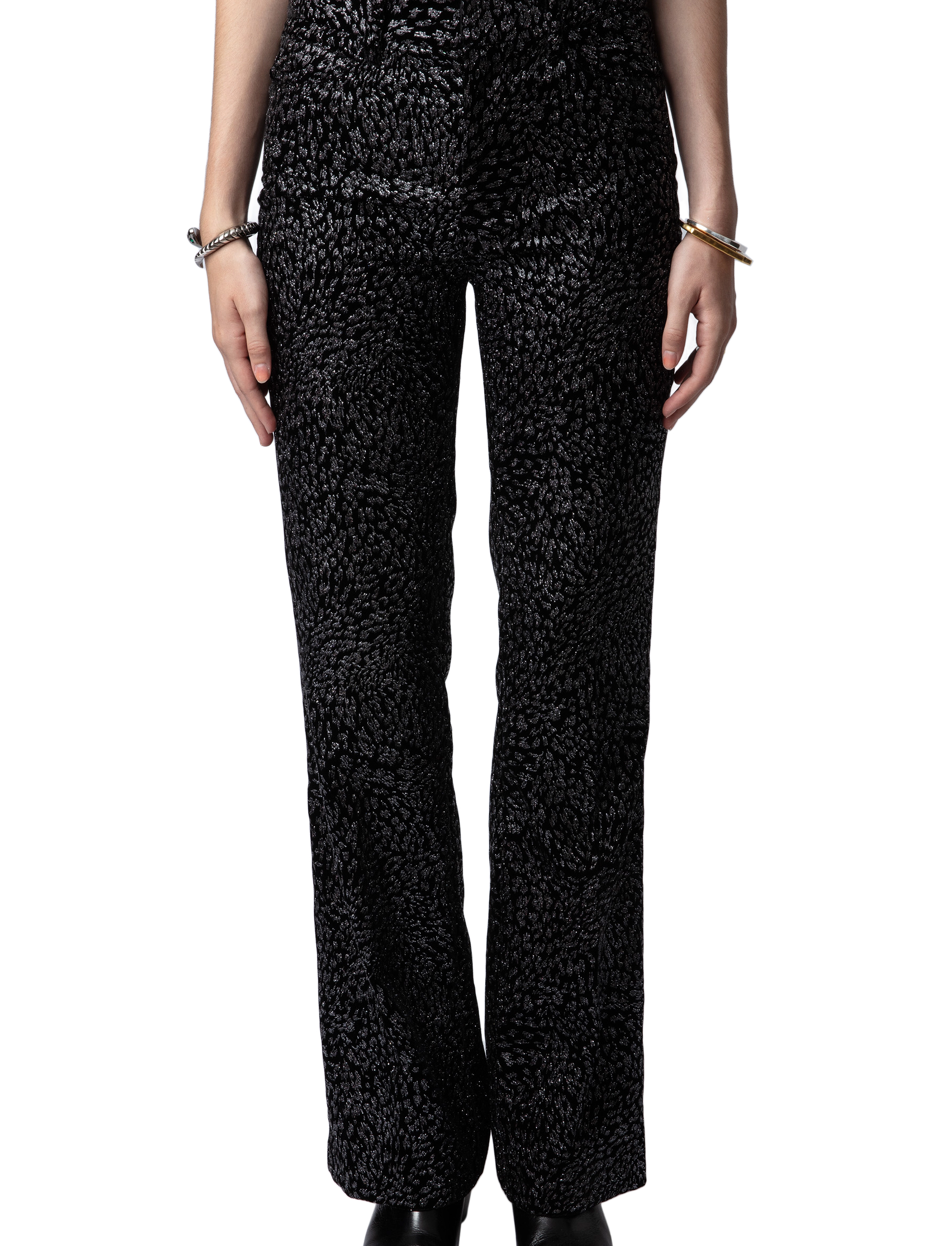 Zadig & Voltaire PISTOL VELVET GLITTER - Bukser med lige ben - NOIR / black