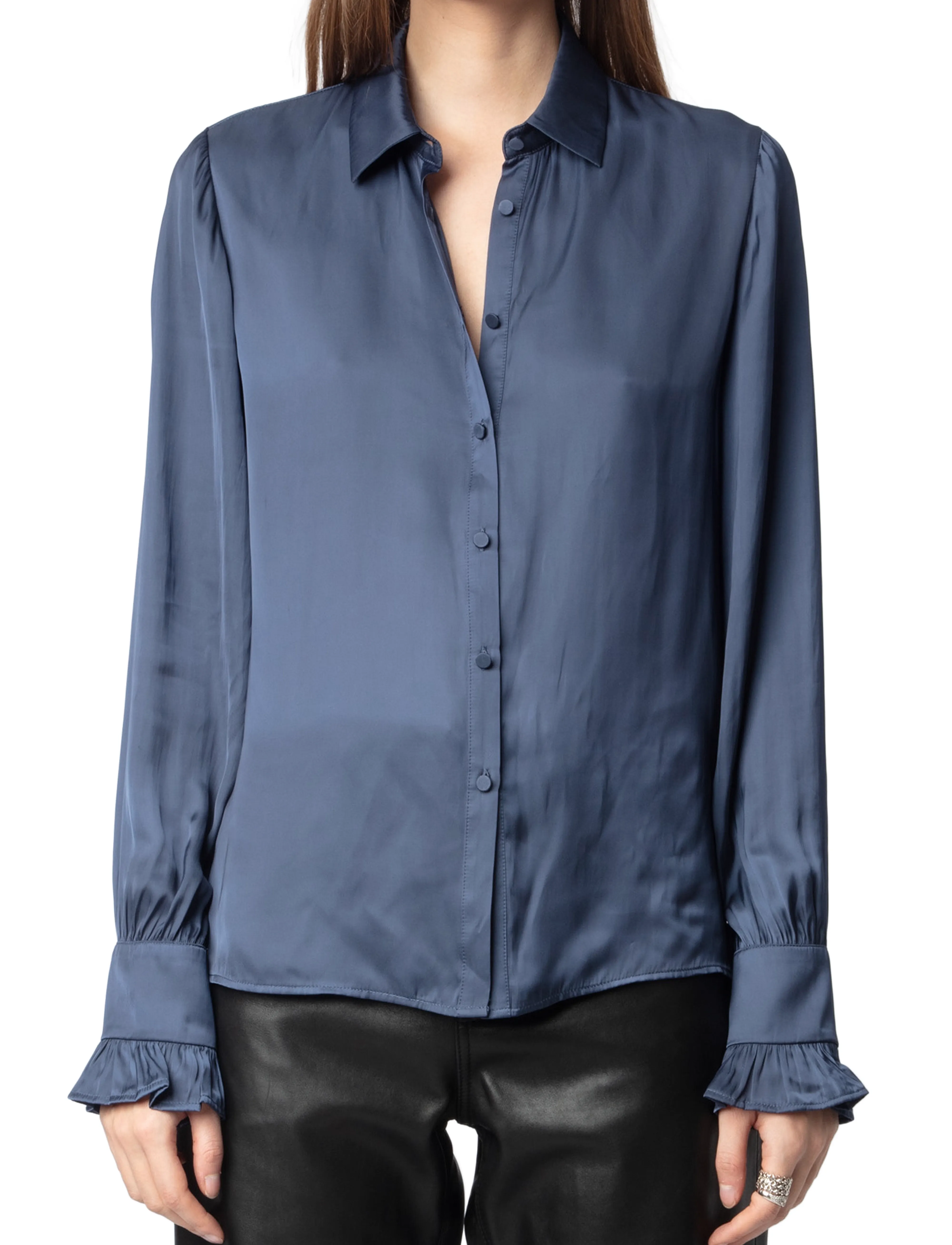 Zadig & Voltaire Thely Satin, XS, Navy, Skjorter > Langærmede, Dame