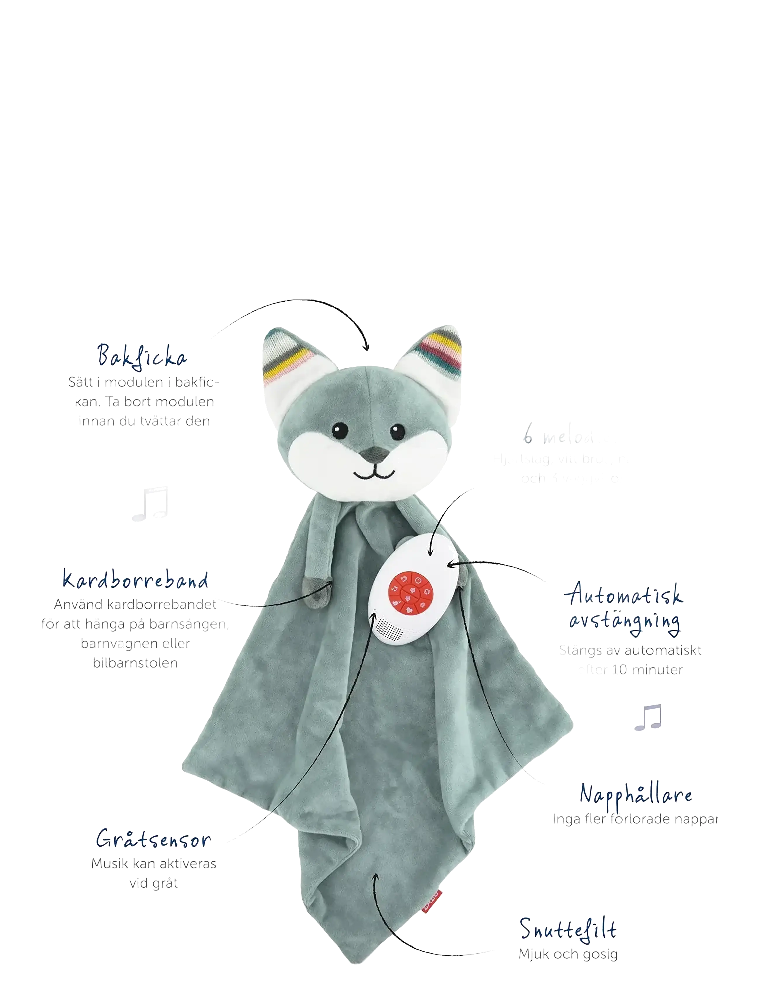 ZAZU - Felix the Fox Comforter with Sound - jouet musical en peluche  - green - 1