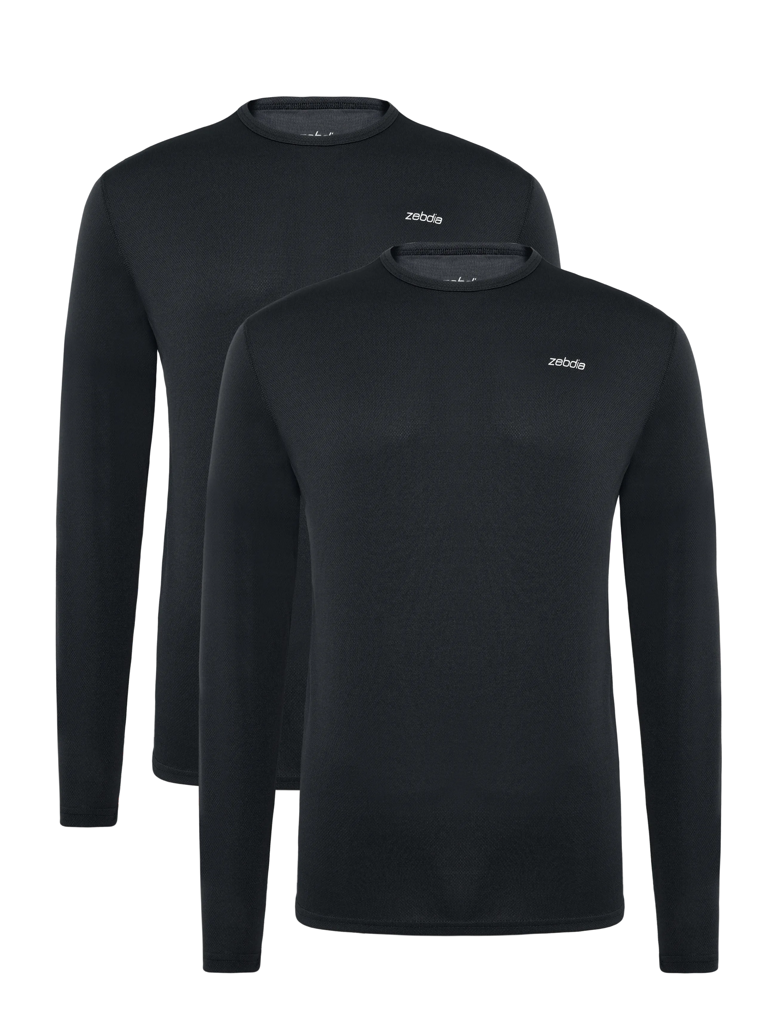 ZEBDIA Herren Longsleeved Sport Tee 2-Pack Schwarz - M - Herren