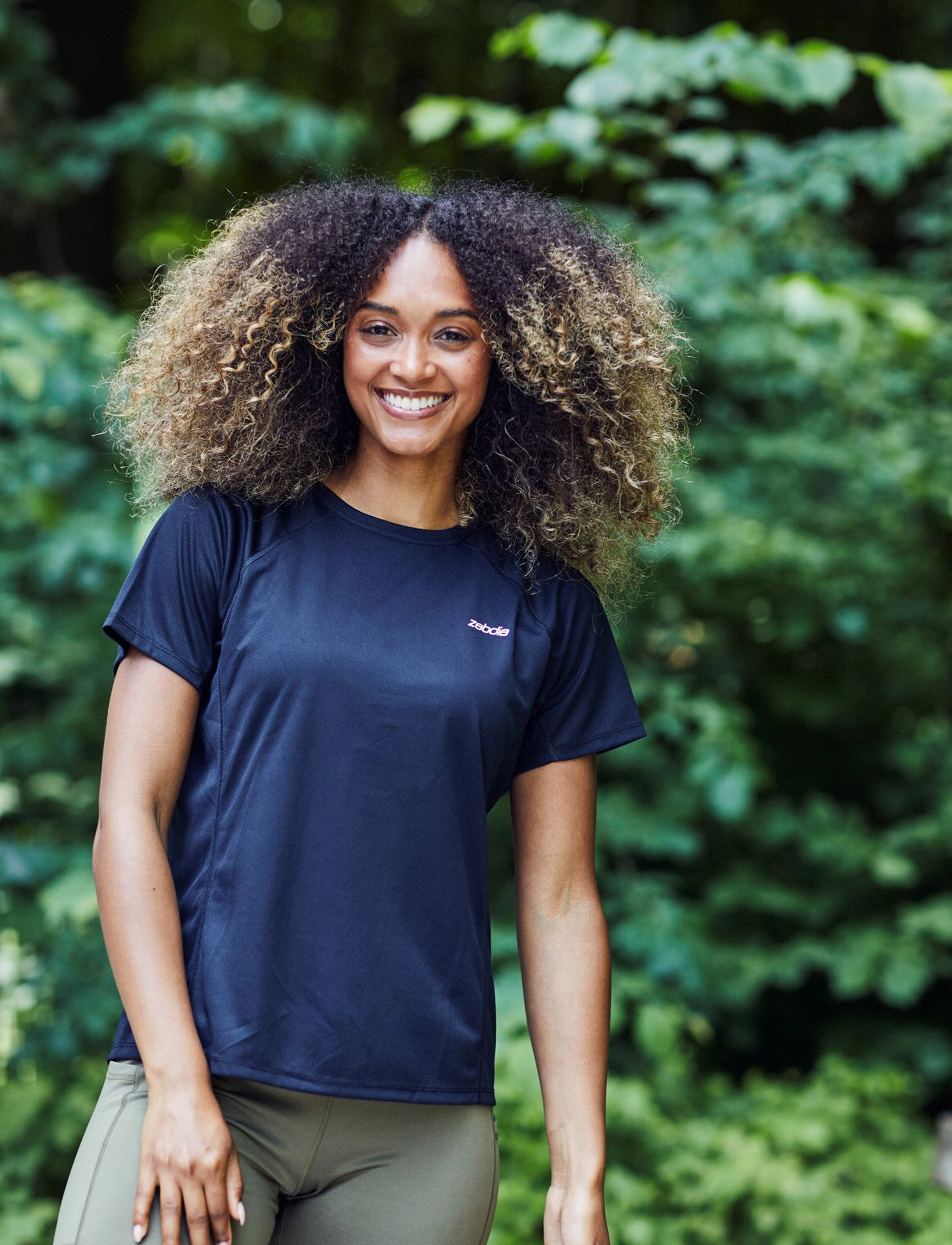 ZEBDIA Women Sports T-Shirt With Chest Print, XL, Oberteile & T-shirts, Schwarz - Sport Frauen