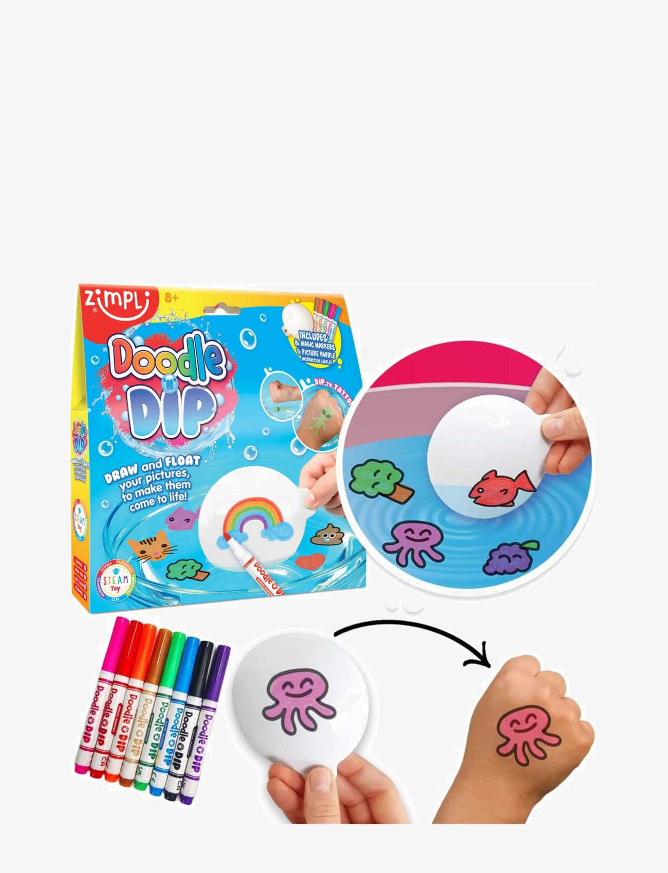 Zimpli kids Doodle ́N ́dip, One Size, Craft, Mehrfarbig/gemustert - Tattoos, Kinder