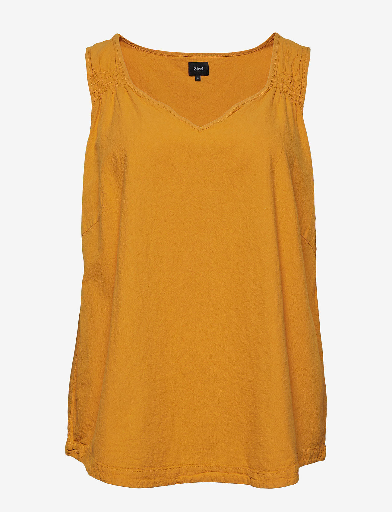 Zizzi - Top Cotton Plus Size V Neck Smocking - yellow - 0