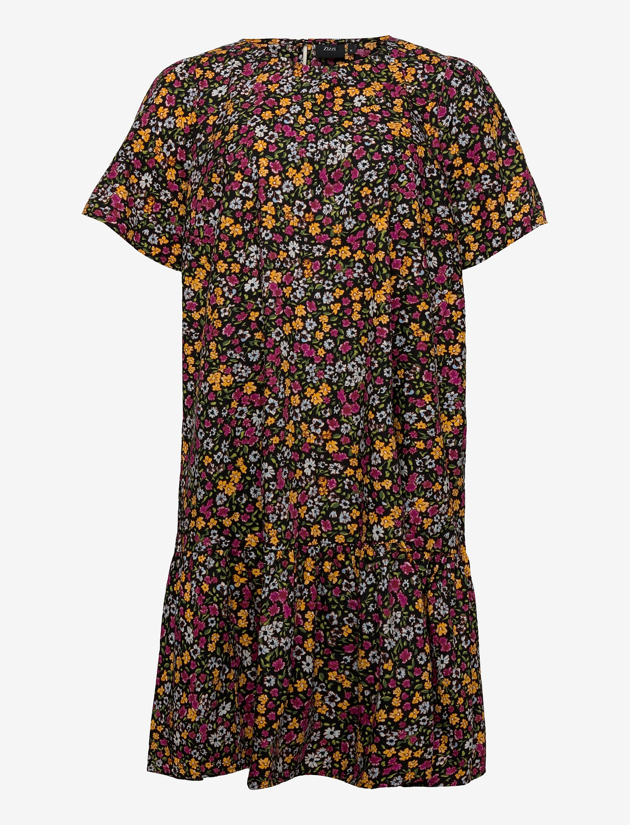 Zizzi - MELLY, S/S, BLK DRESS - black flower aop - 0