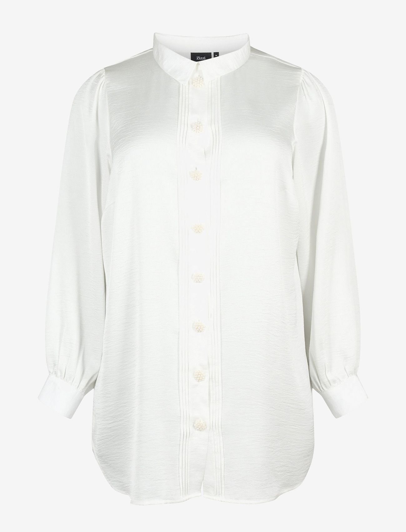 Zizzi - MSARALY, L/S, LONG SHIRT - långärmade skjortor - white - 0