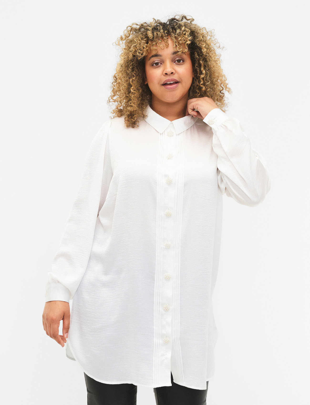 Zizzi - MSARALY, L/S, LONG SHIRT - overhemden met lange mouwen - white - 1