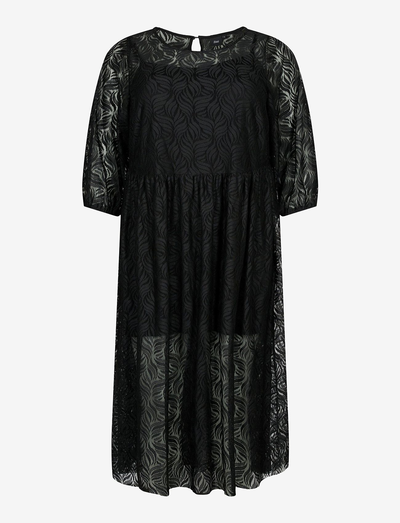 Zizzi - MJUNA, 3/4, BLK DRESS - sukienki koronkowe - black - 0