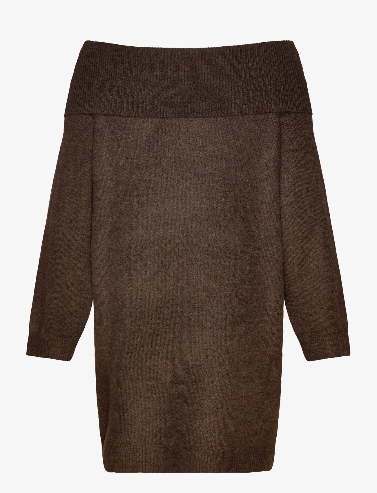 Zizzi - MBEA, L/S, FOLD ABK DRESS - stickade klänningar - brown - 1