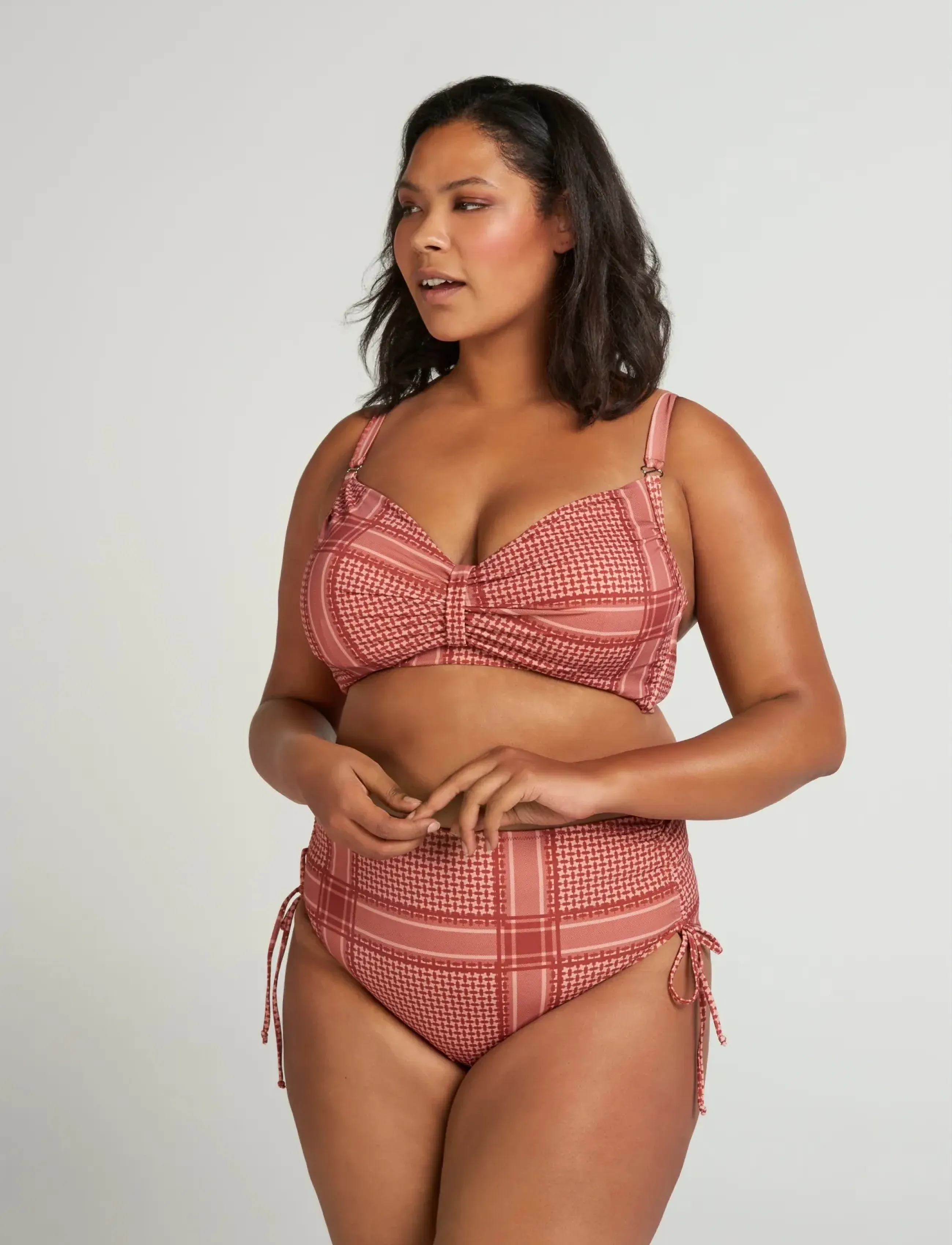 Zizzi Bikini Buttoms Plus Size Print High Waist Tie, 54, Red, Bikinitrusser > Bikinier Med Høj Talje, Dame