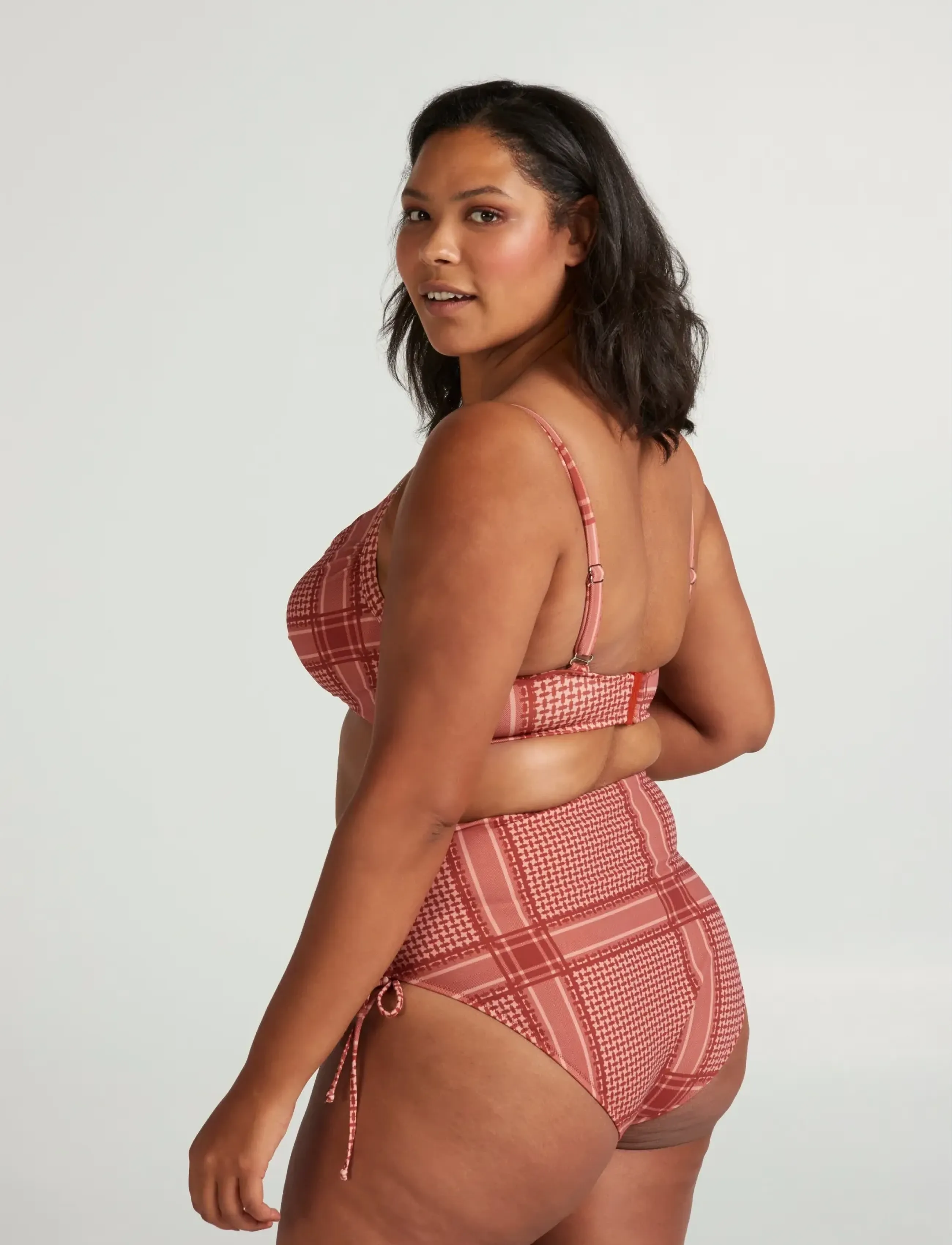 Zizzi - Bikini Buttoms Plus Size Print High Waist Tie - højtaljede bikiniunderdele - coral - 3