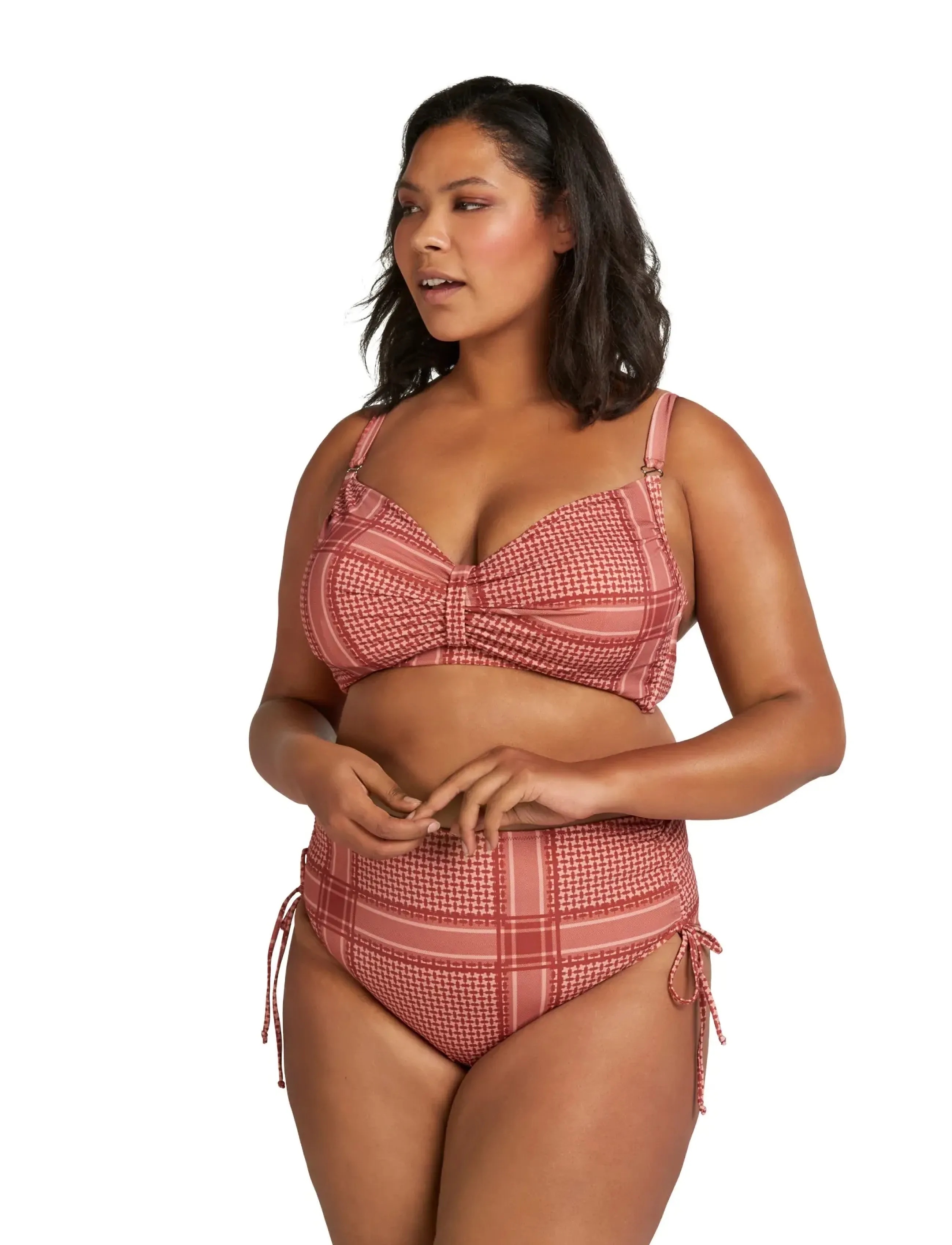 Zizzi - Bikini Buttoms Plus Size Print High Waist Tie - højtaljede bikiniunderdele - coral - 4
