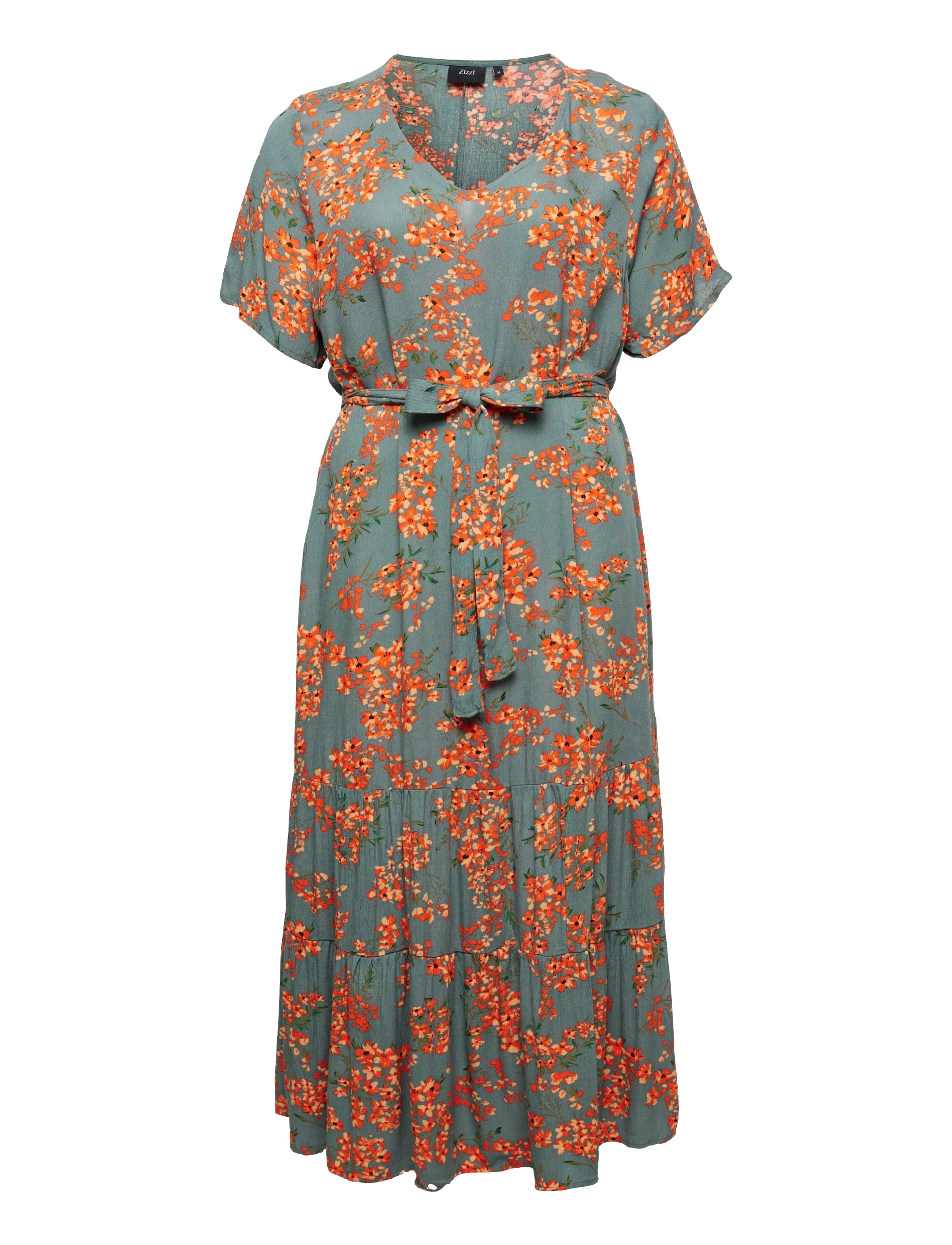 VWISMA, S/S, MIDI DRESS - BALSAM GREEN FLOWER