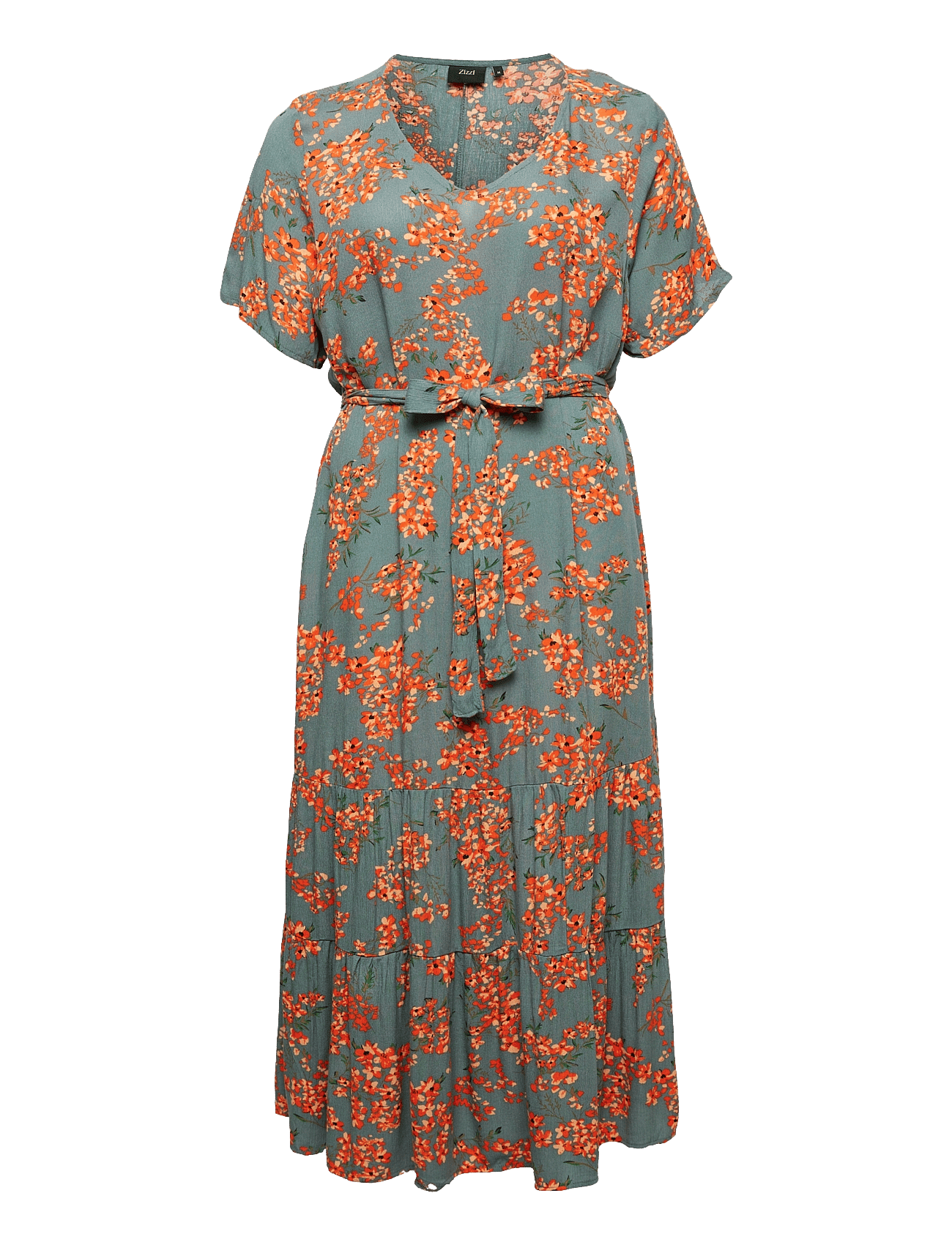VWISMA, S/S, MIDI DRESS - BALSAM GREEN FLOWER
