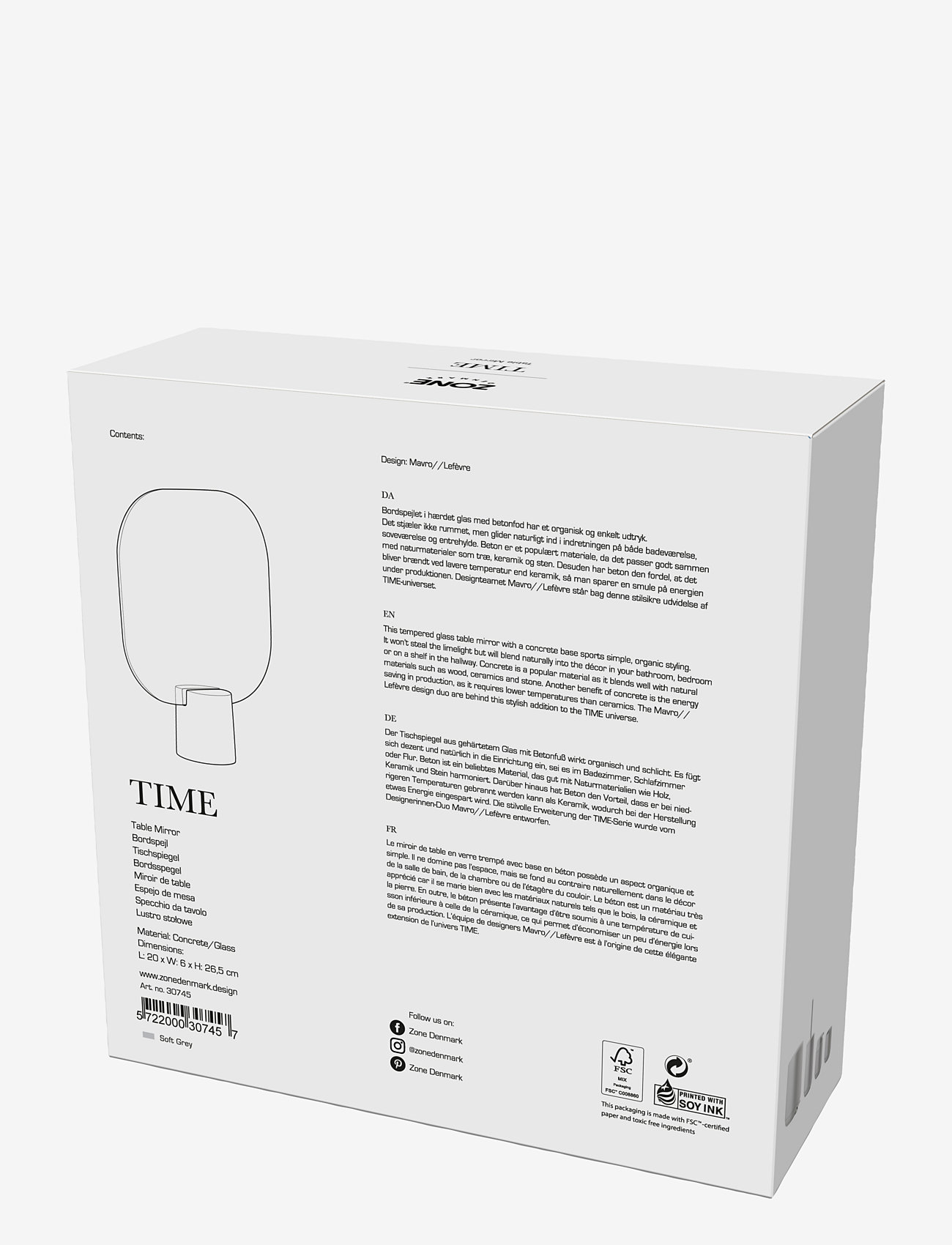 Zone Denmark - Table Mirror Time - vannitoapeeglid - soft grey - 2