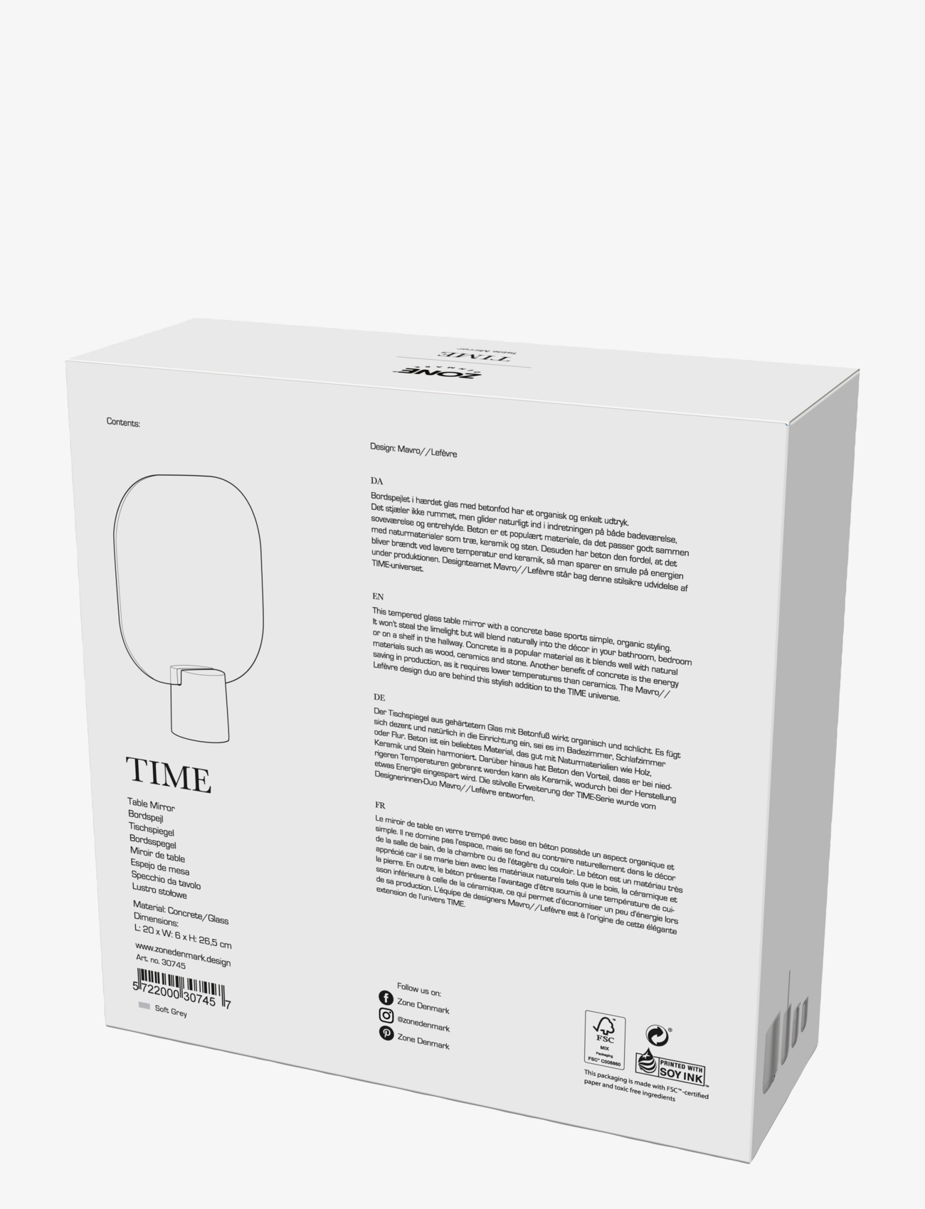 Zone Denmark - Bordsspegel Time - soft grey - 2