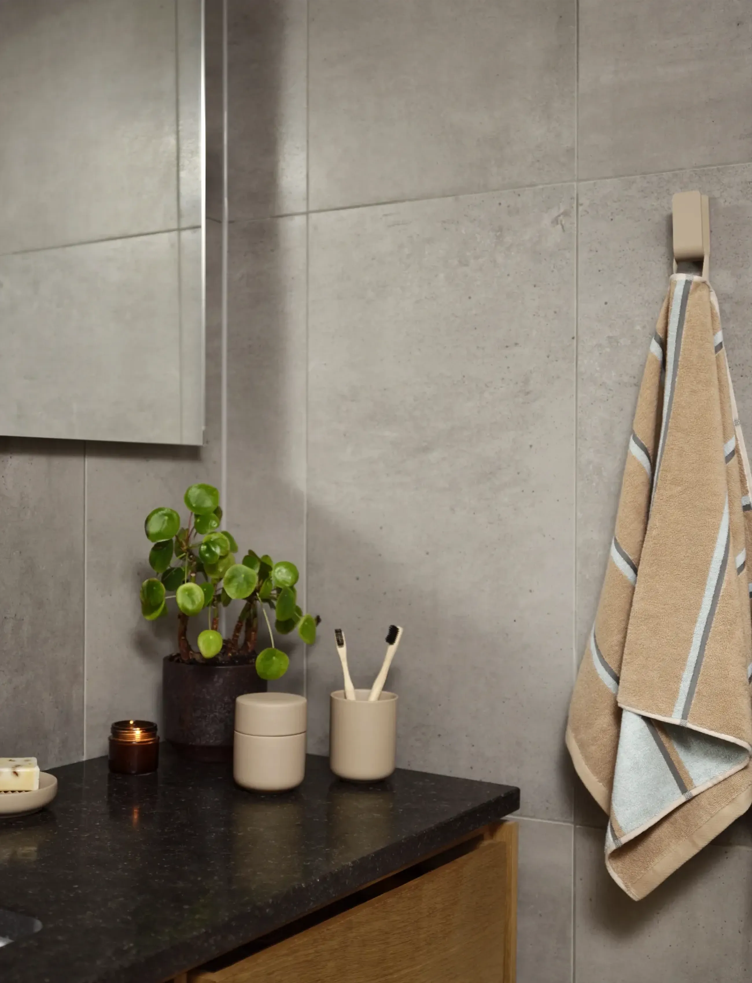 Zone Denmark Håndklæde Sauna 50X100 Camel/Ice Blue/Olive Green, 100X50X0.5 cm x 100, Towels & Bath Towels, Beige - Homeware