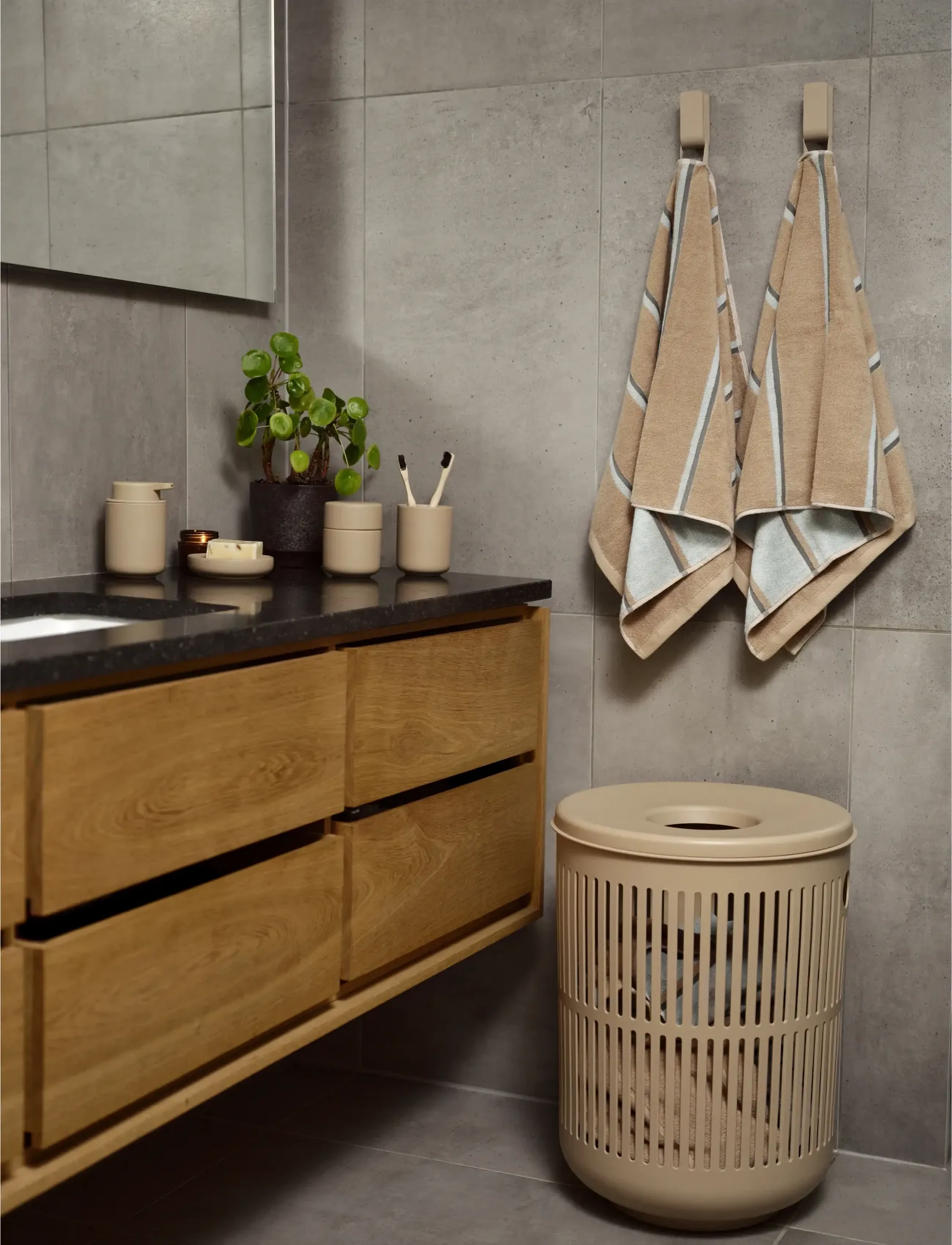 Zone Denmark - Towel Sauna 50x100 Camel/Ice Blue/Olive Green - badetücher - brun - 4