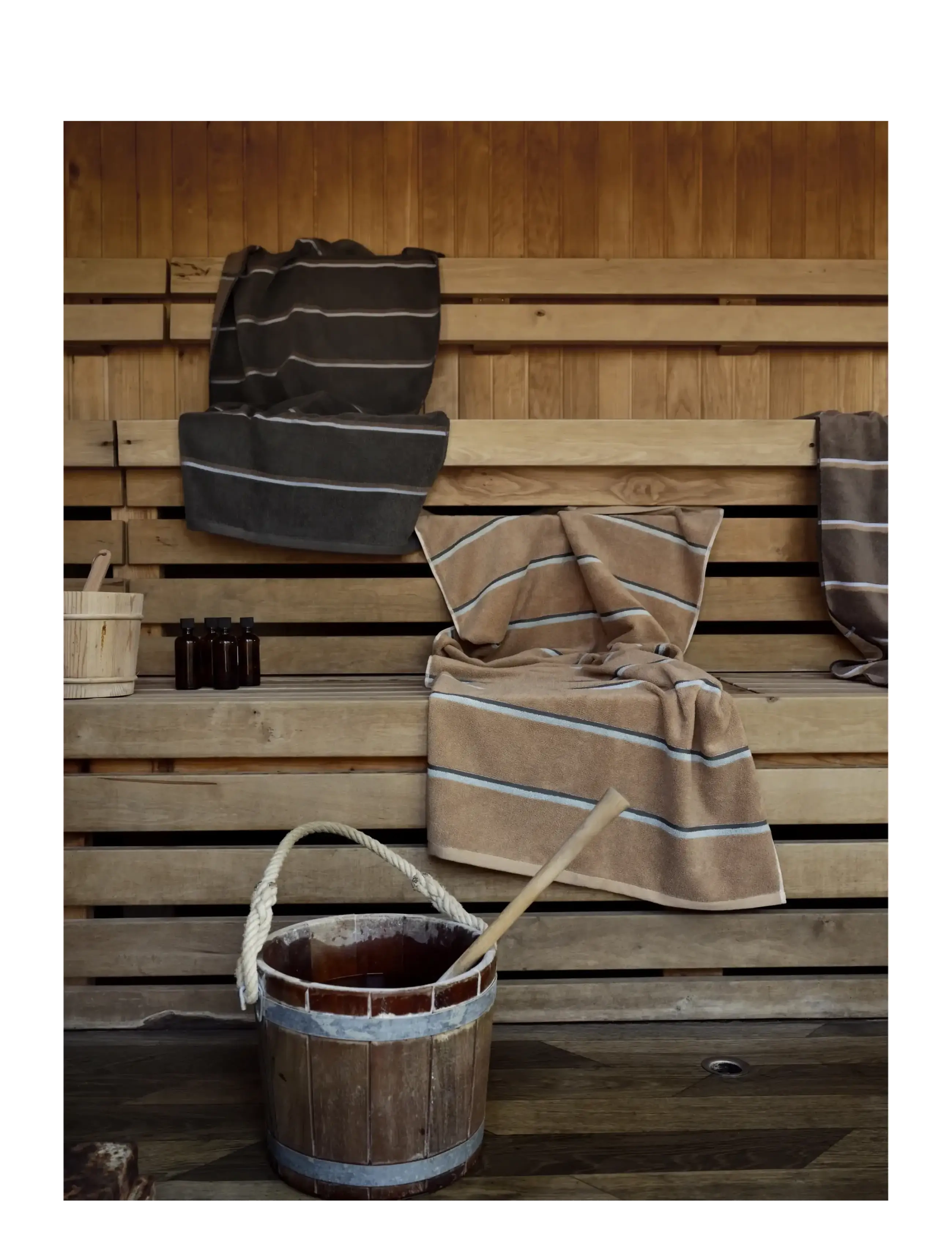 ZONE DENMARK Badehåndklæde Sauna 70X140 Camel/Ice Blau/Olive Grün Braun - 140X70X0.5CMx140 - Unisex