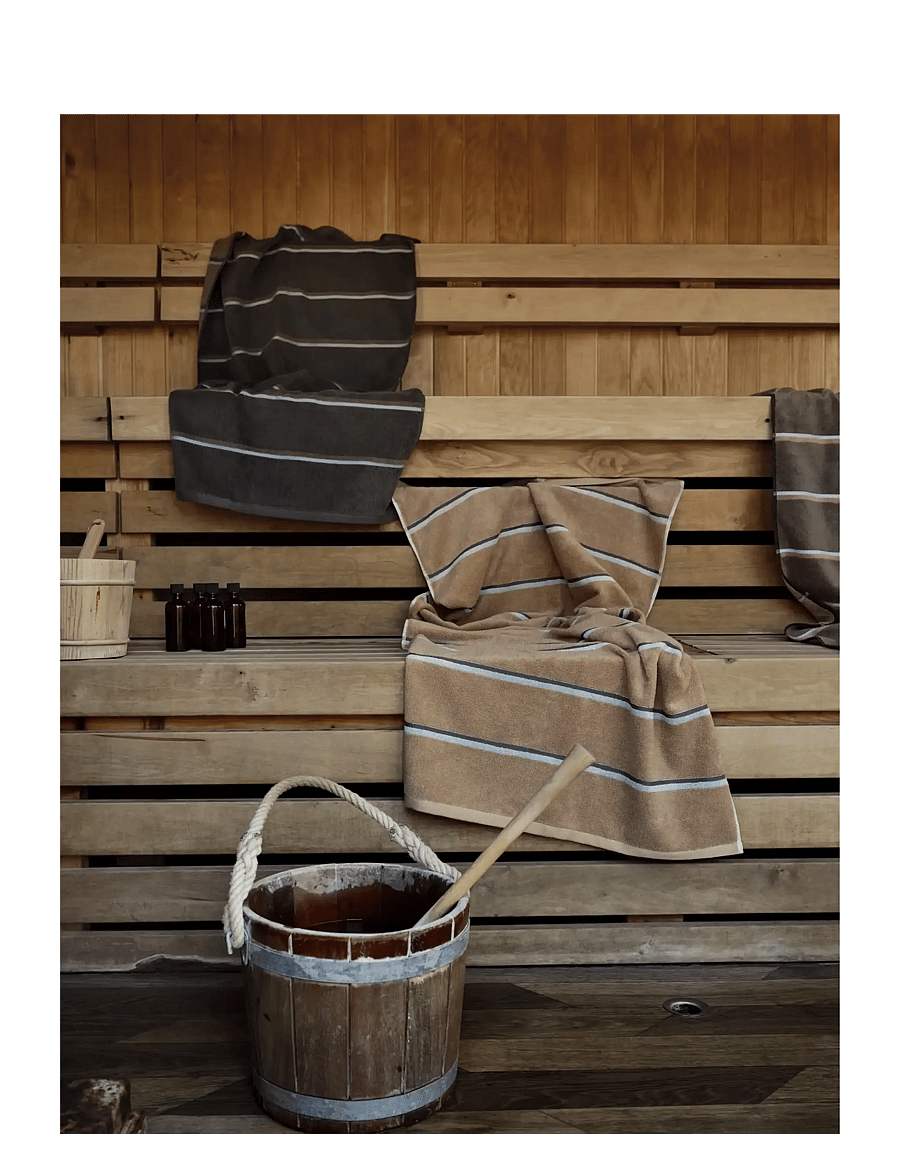Zone Denmark - Bath towel Sauna 70x140 Camel/Ice Blue/Olive Green - badetücher - brun - 1