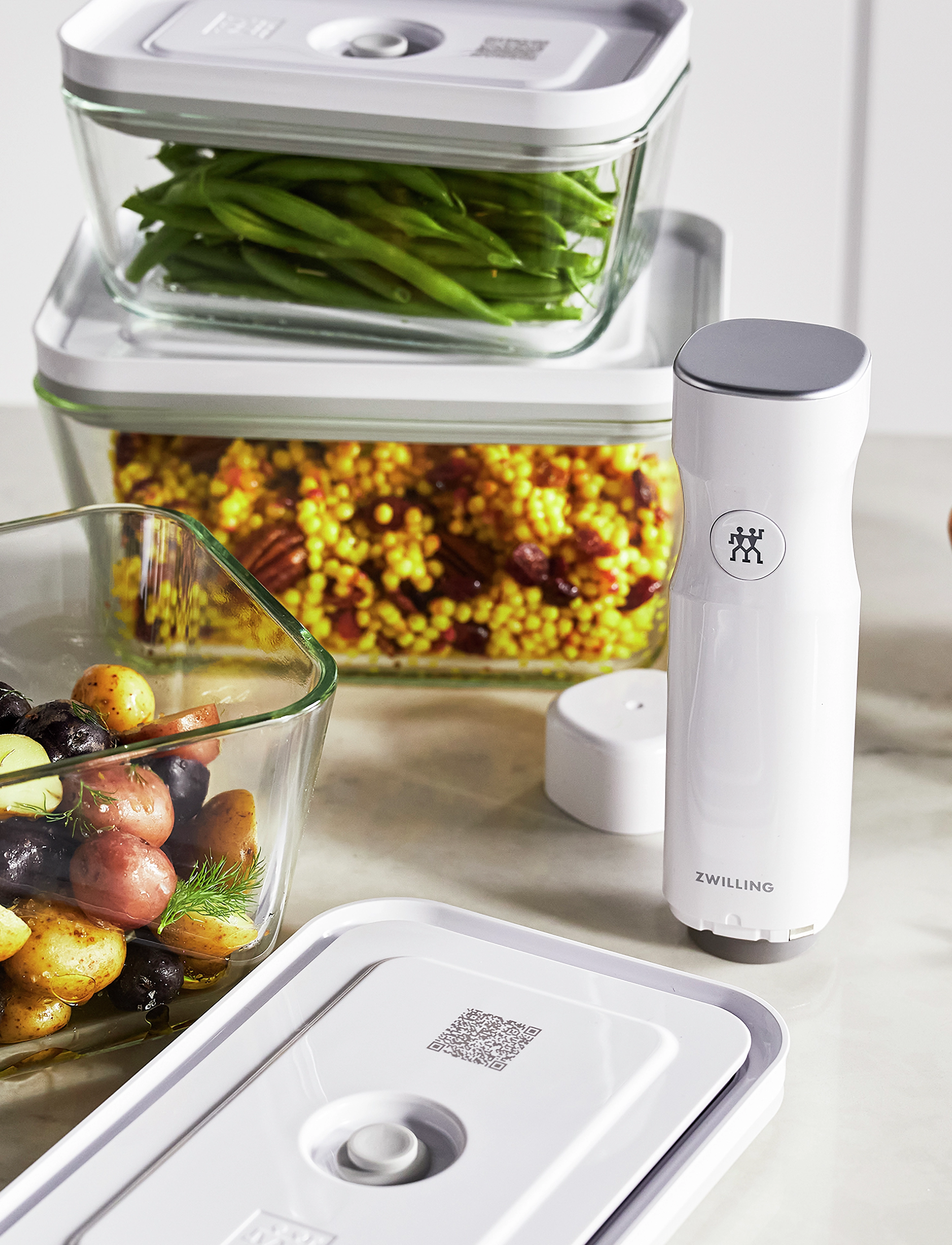 Zwilling - Fresh & Save, Vakuum start set Glas Vit 7-delar - födelsedagspresenter - white - 4