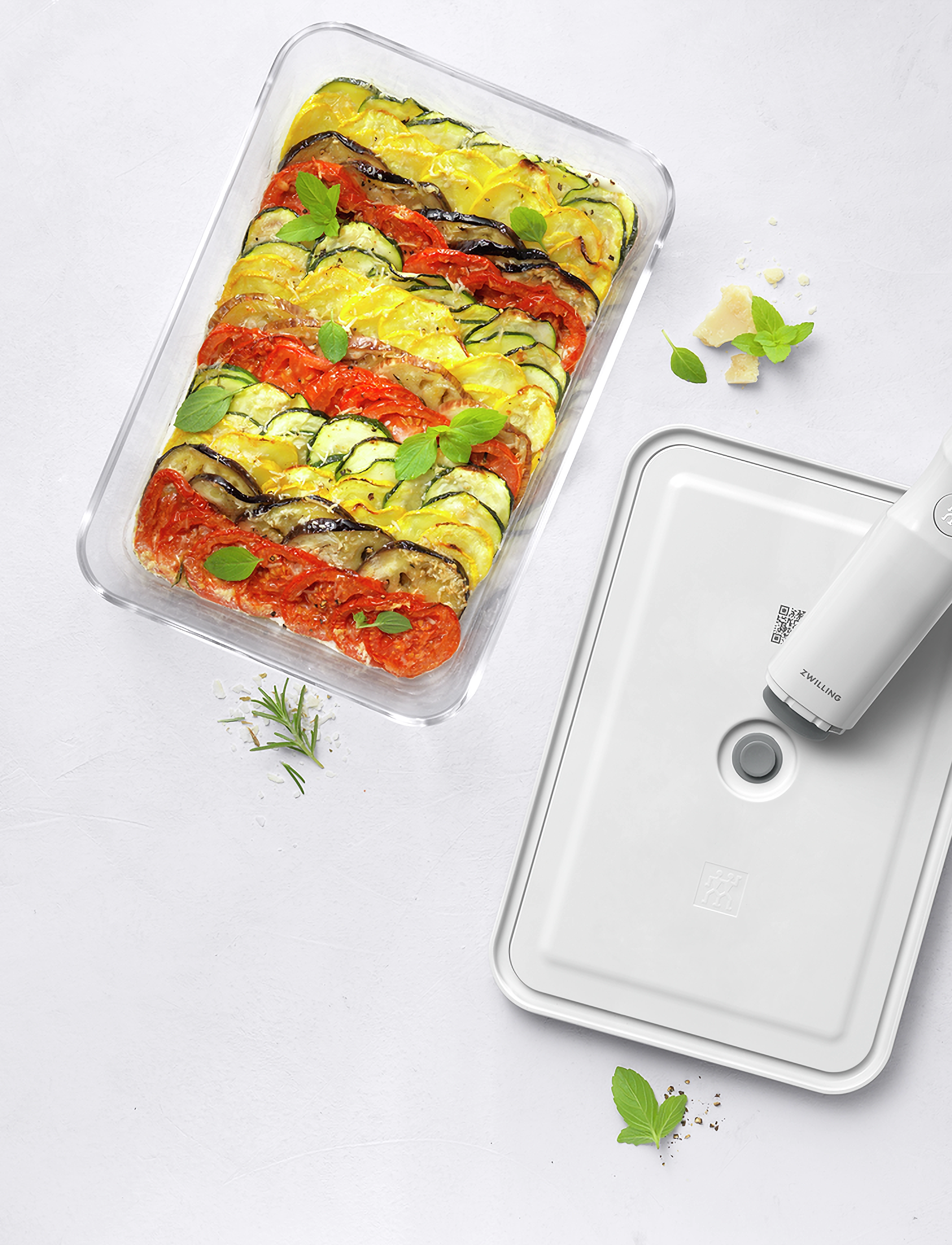 Zwilling Fresh & Save, Vakuumfad Gratin Grå Rekt Glas, 29.2X20X9.7 cm, Kitchen Storage, Weiß - Boxes Containers, Homeware