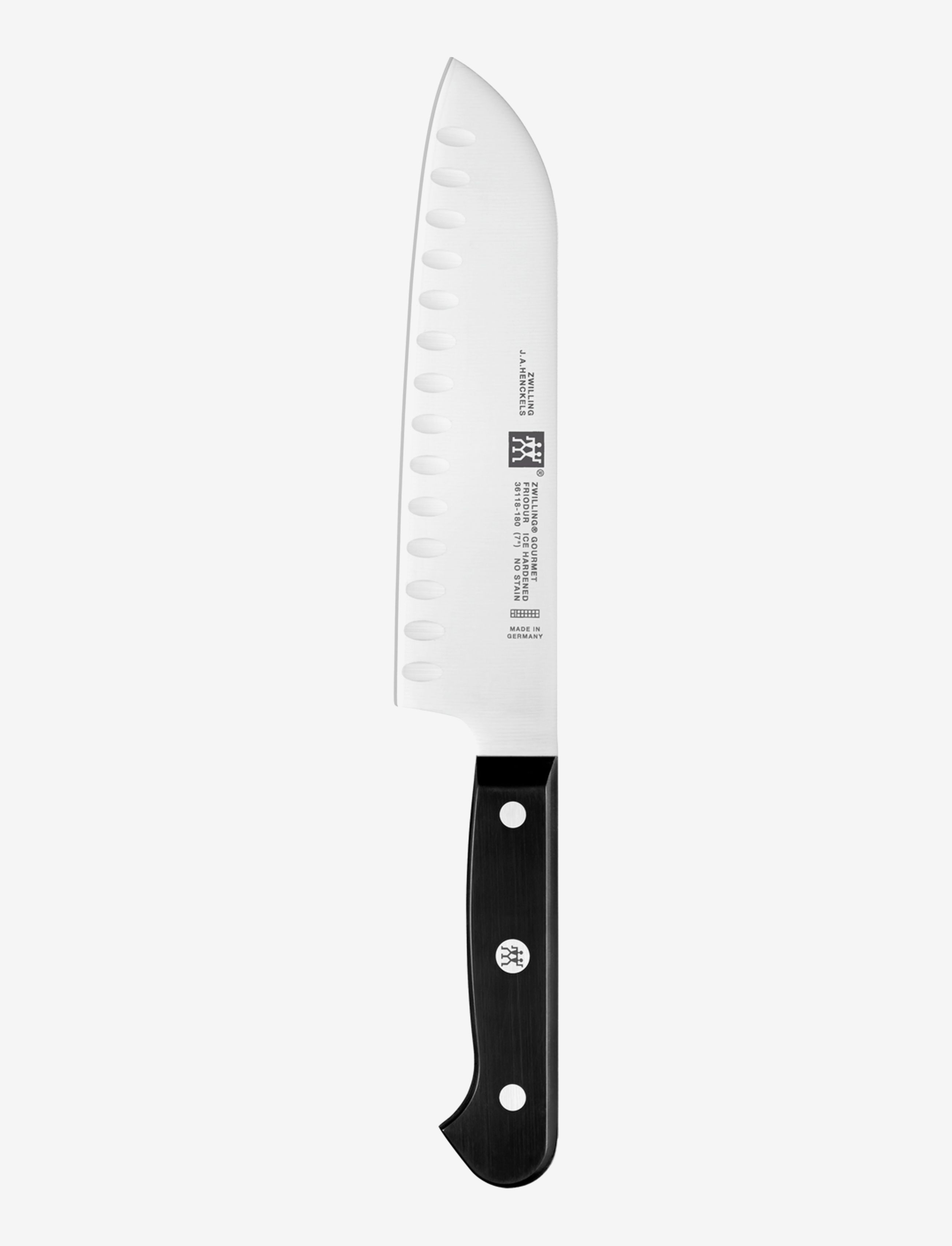 Zwilling Santoku – Japansk Kokkekniv Med Olivslibning, Santoku Kniv, Sort, Str: L:18CM
