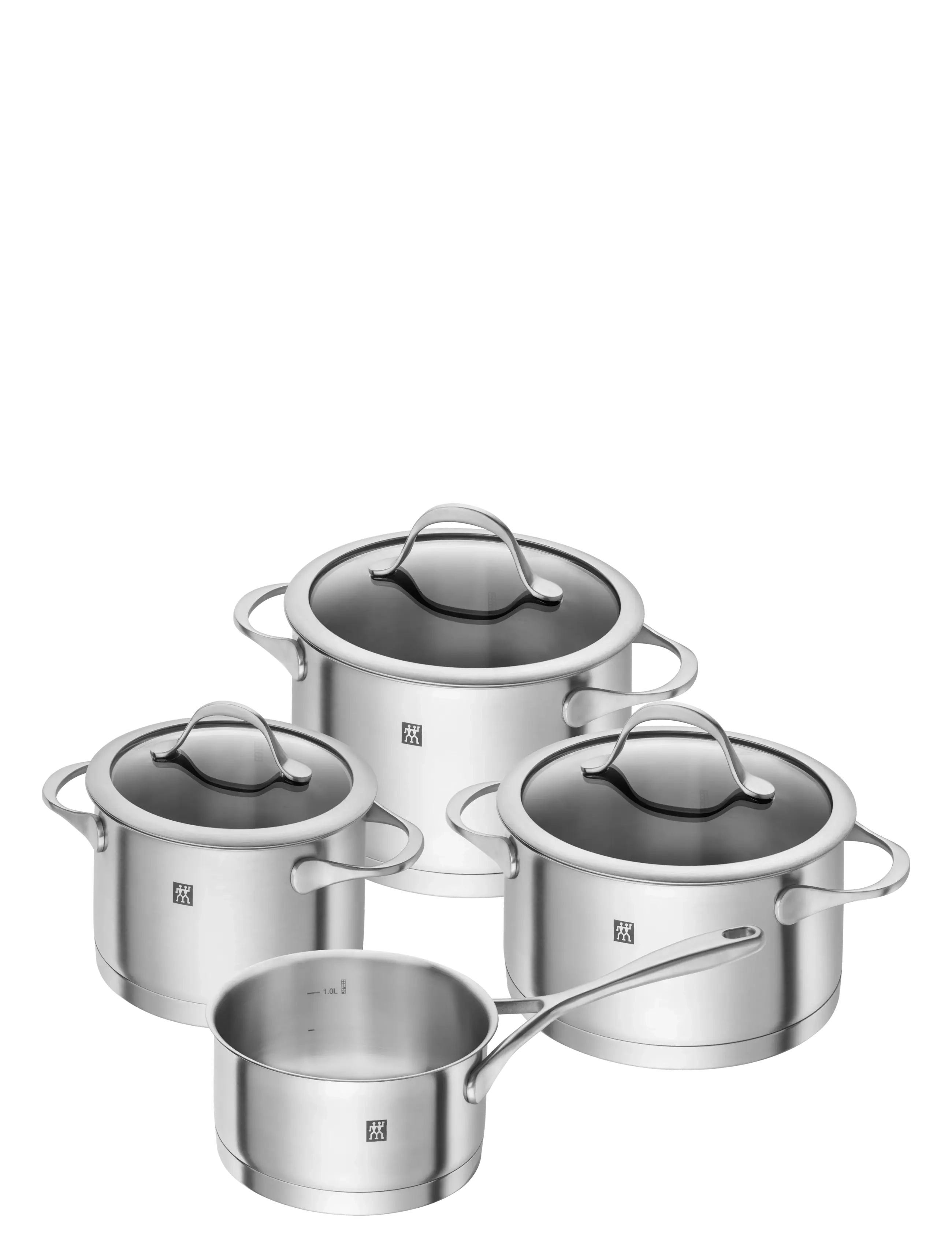 Zwilling Grytset Essence 4-Delar & 3 Glaslock., Saucepan Sæt, Sølv, Str: ONE SIZE