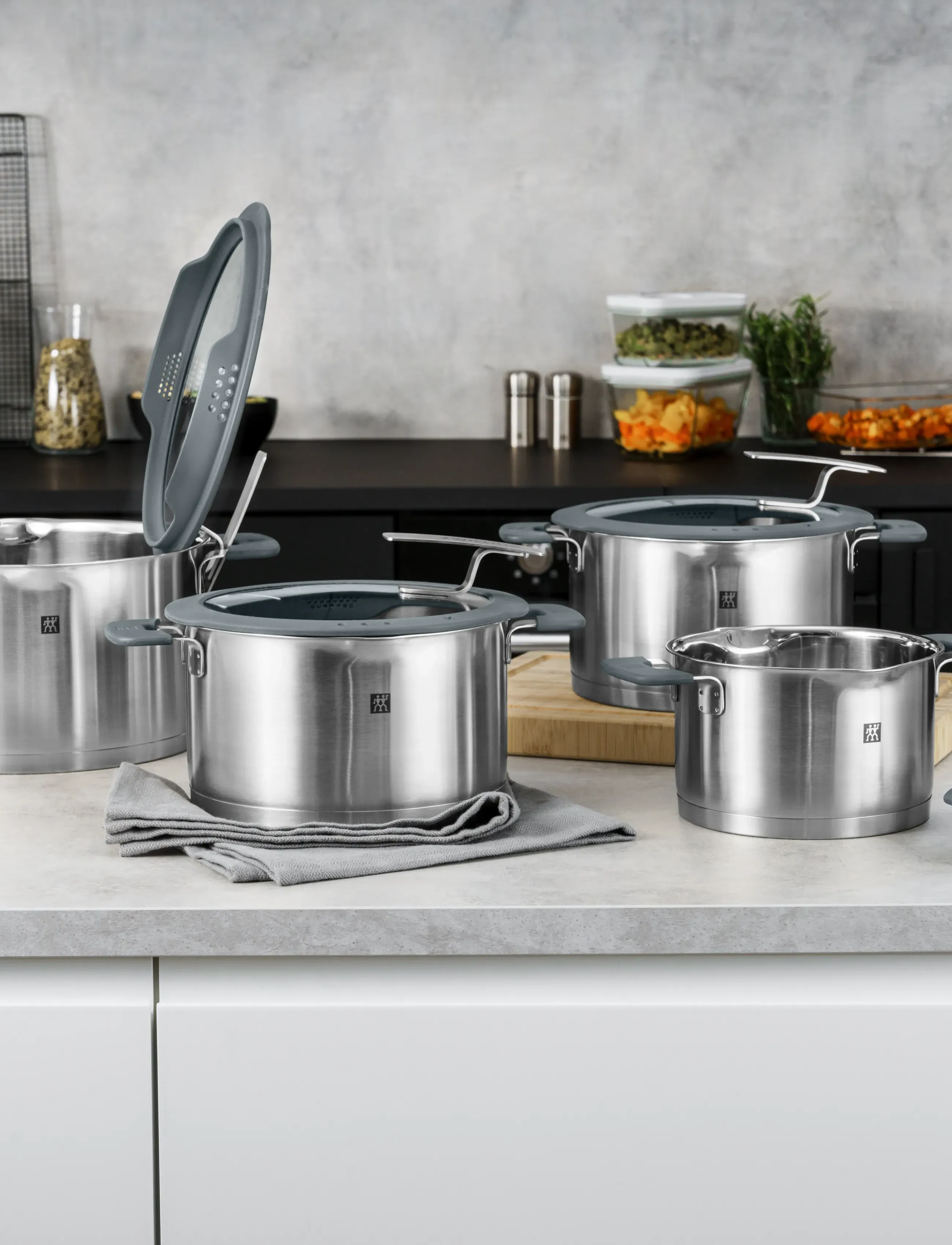 Zwilling Grytset Simplify 4-Delar & 4 Glaslock, One Size, Pots Pans, Grau - Saucepan Sets, Homeware