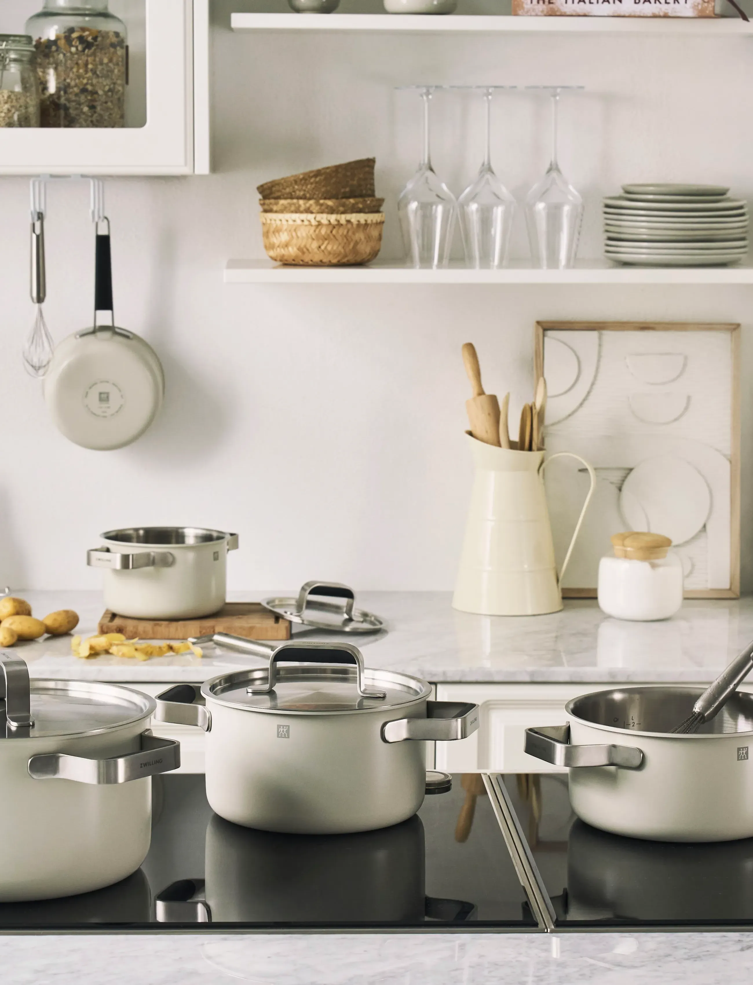 Zwilling - Grytset Pure 3 delar + 2 lock, elfenbens vit. - støbejernsgryde - white - 4