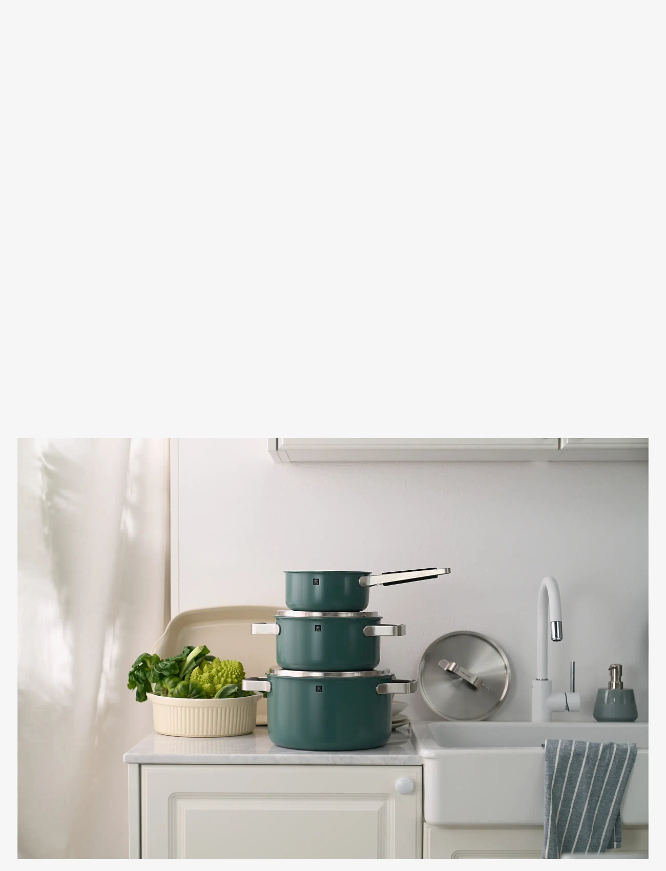 Zwilling - Grytset Pure 3 delar + 2 lock, grön - gusseisen töpfe - green - 1