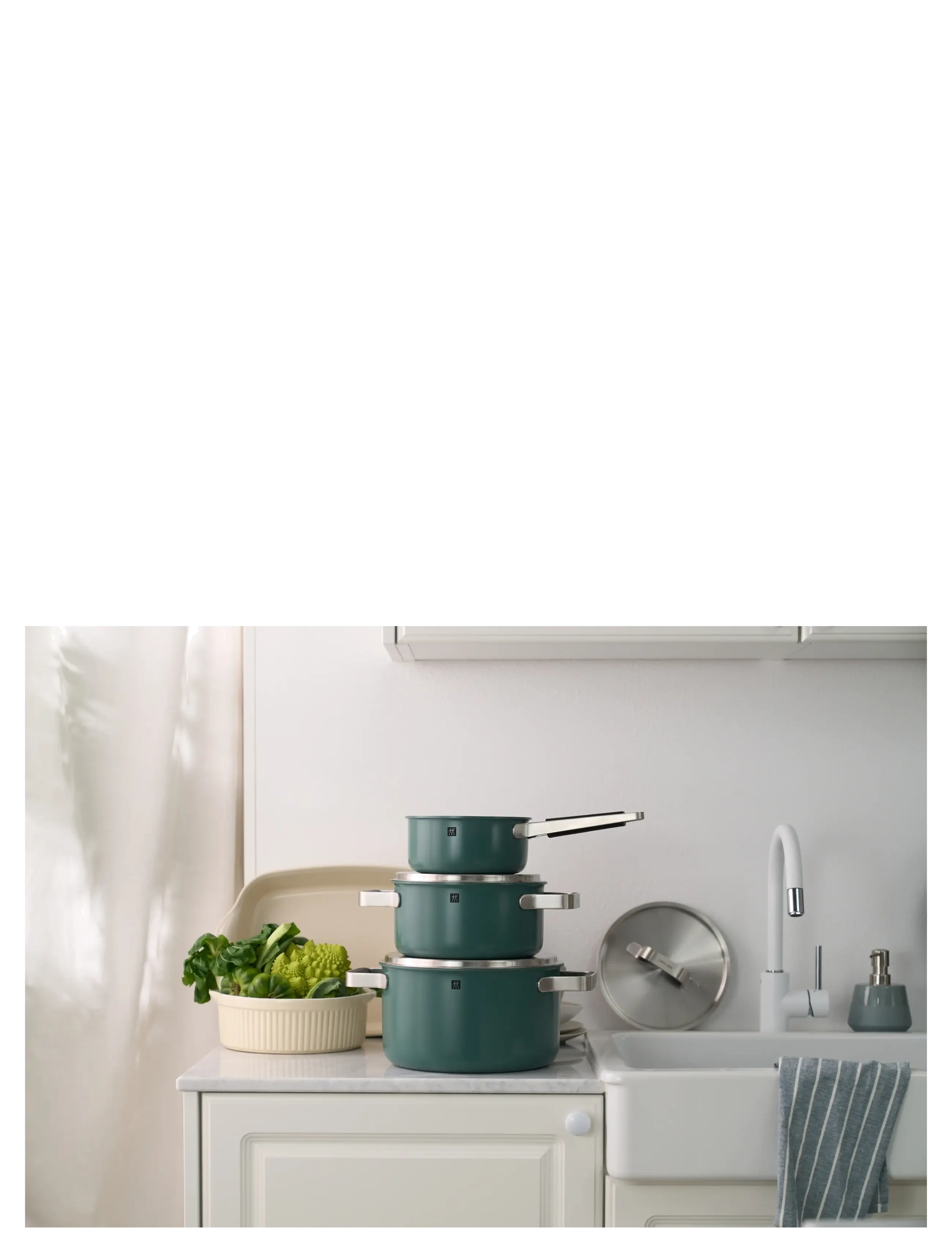 Zwilling - Grytset Pure 3 delar + 2 lock, grön - støbejernsgryde - green - 2